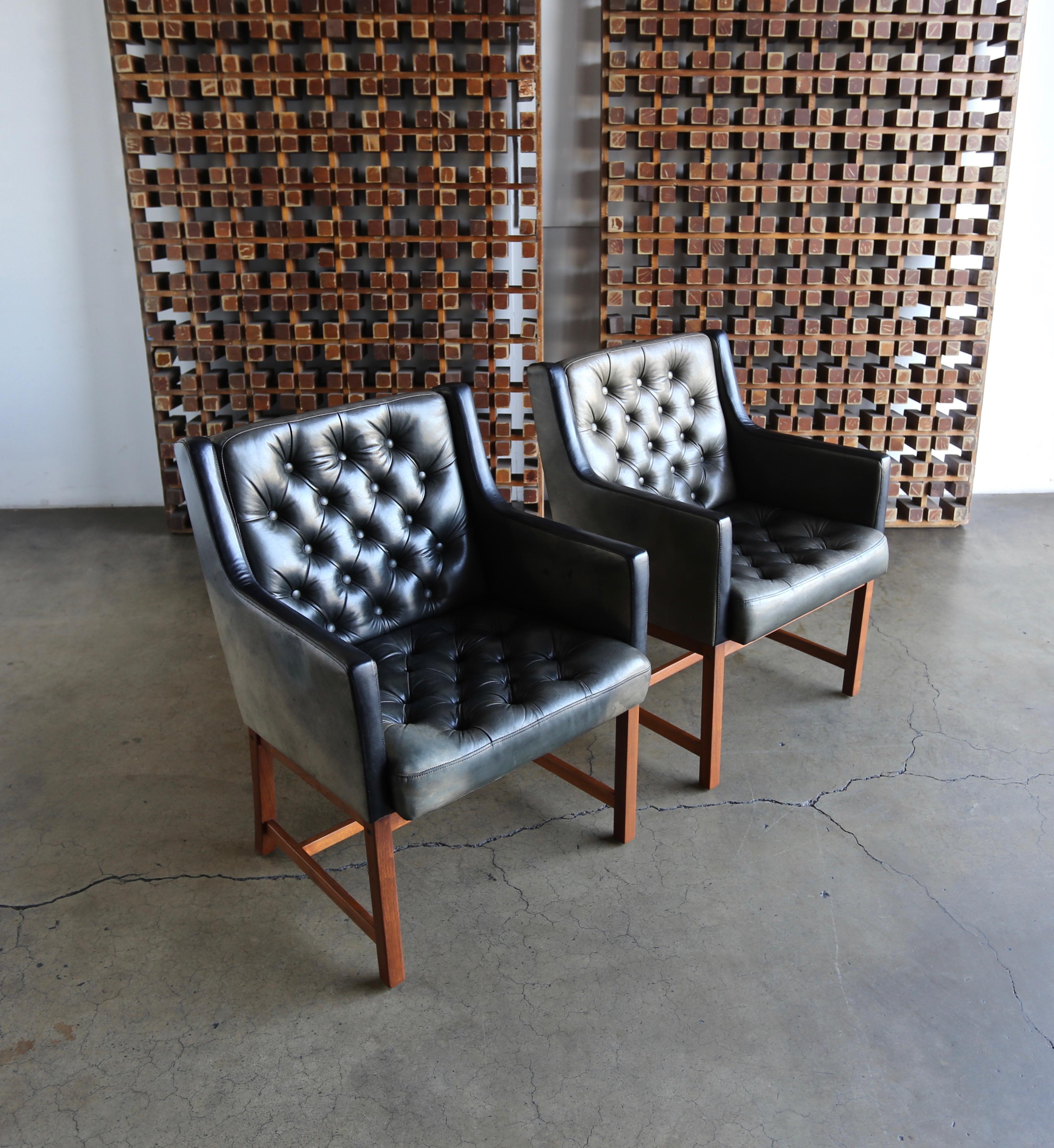 Karl Erik Ekselius Tufted Leather Chairs for JOC, circa 1960 6