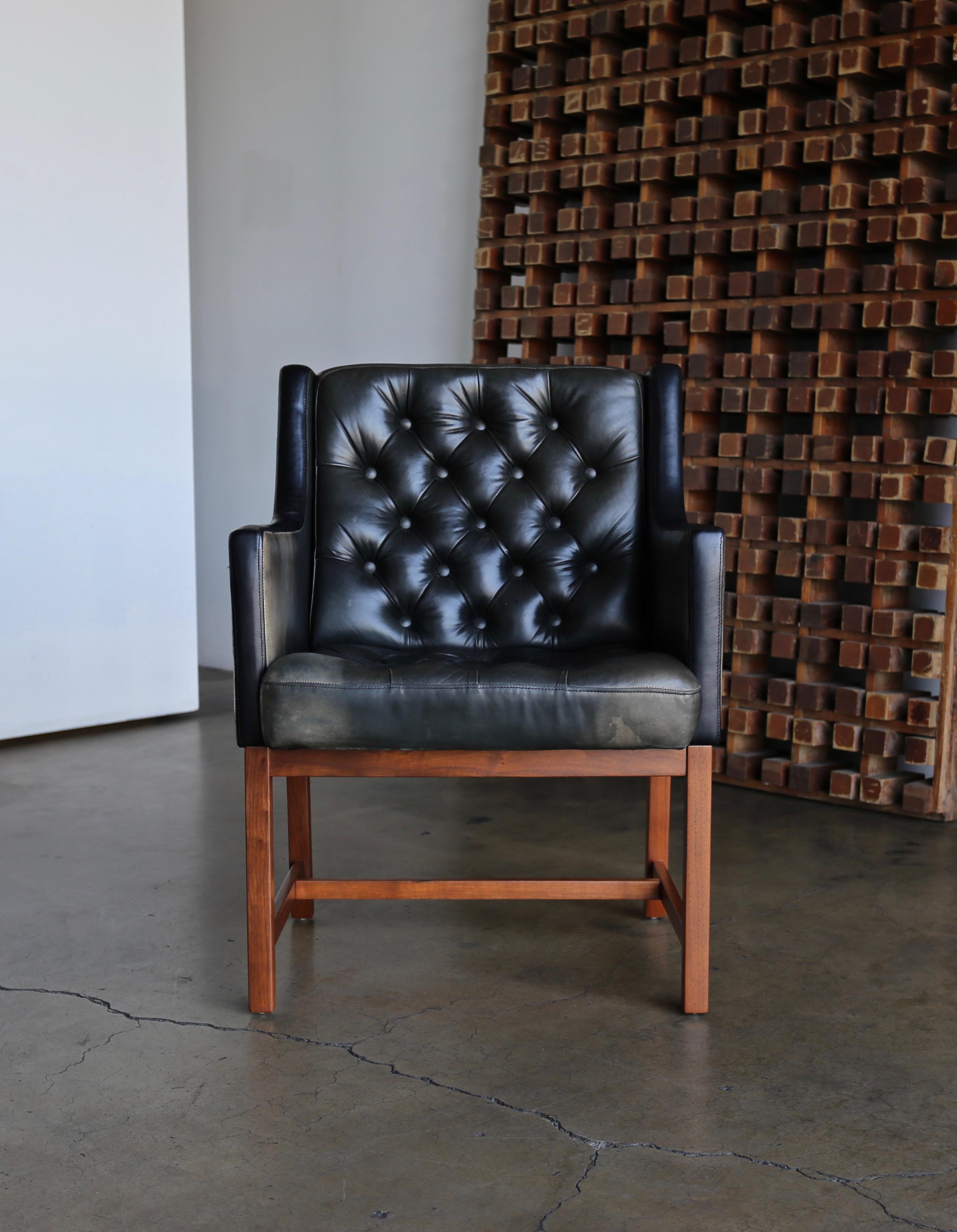 Karl Erik Ekselius Tufted Leather Chairs for JOC, circa 1960 1