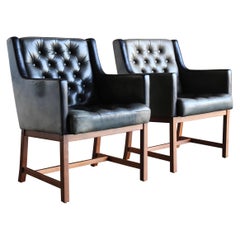 Karl Erik Ekselius Tufted Leather Chairs for JOC, circa 1960