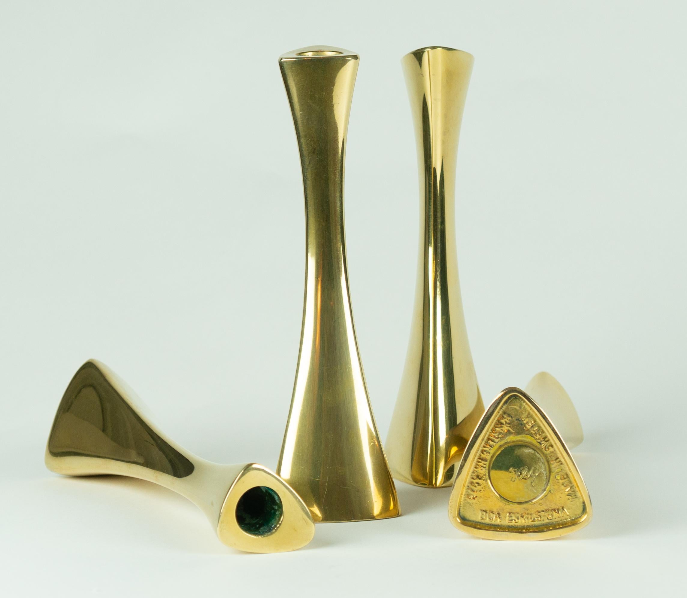 Karl-Erik Ytterberg, Set of Four Brass Candlesticks, Sweden, 1960s In Good Condition In EL Waalre, NL
