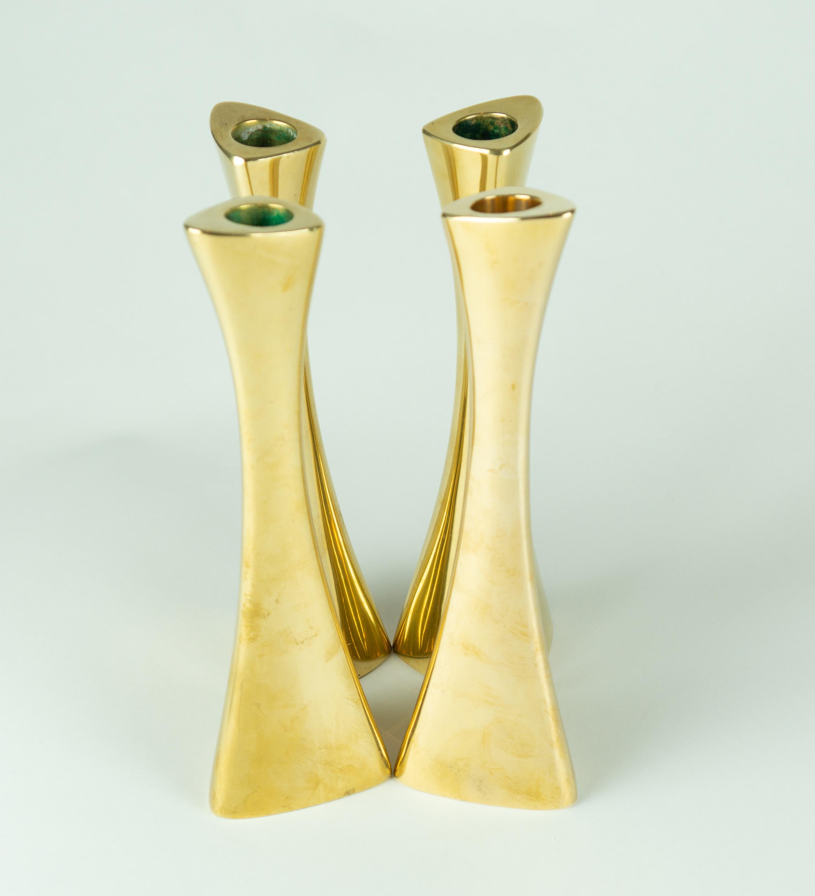 Mid-20th Century Karl-Erik Ytterberg, Set of Four Brass Candlesticks, Sweden, 1960s