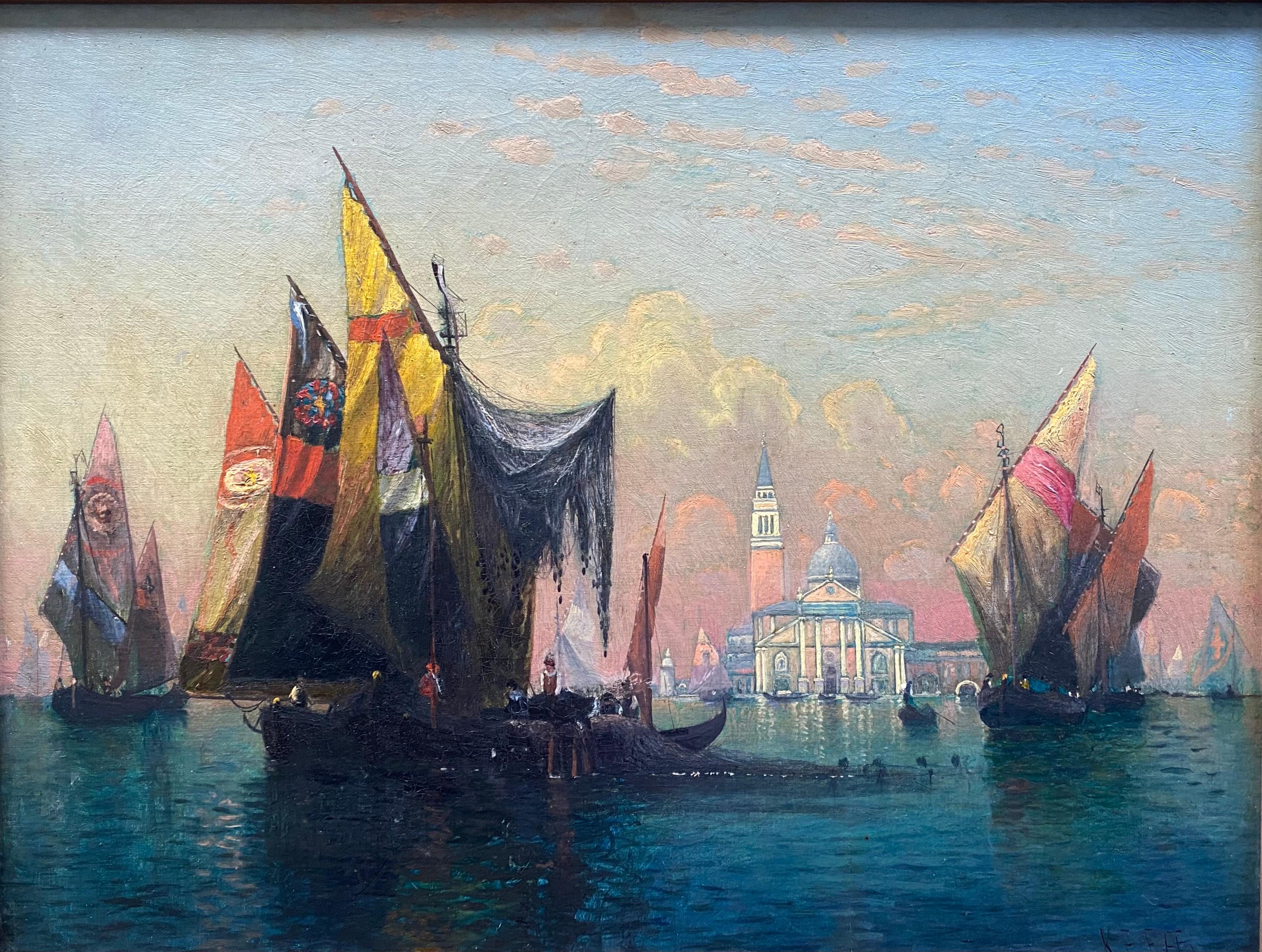 Venezianische Fischerboote – Painting von Karl Eugene Felix