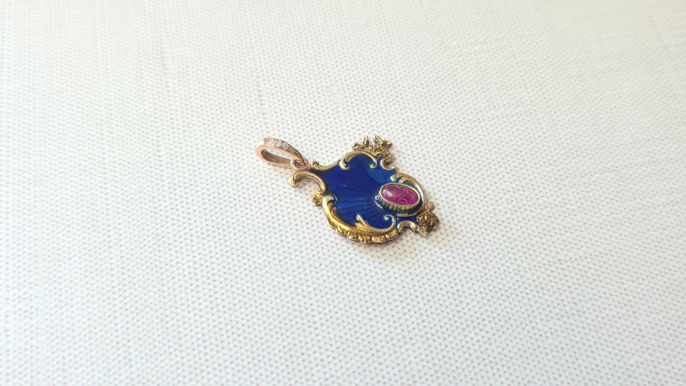 Karl Fabergé Gold Enamel Ruby Pendant In Excellent Condition For Sale In Chesterland, OH