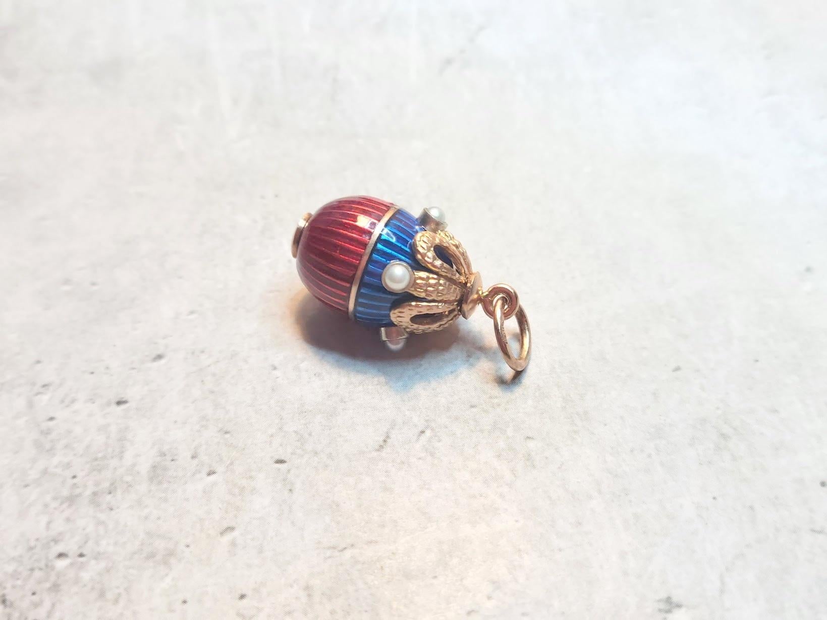 Women's or Men's Karl Fabergé Imperial Russian Gold Egg Enamel Pendant with Natural Pearl