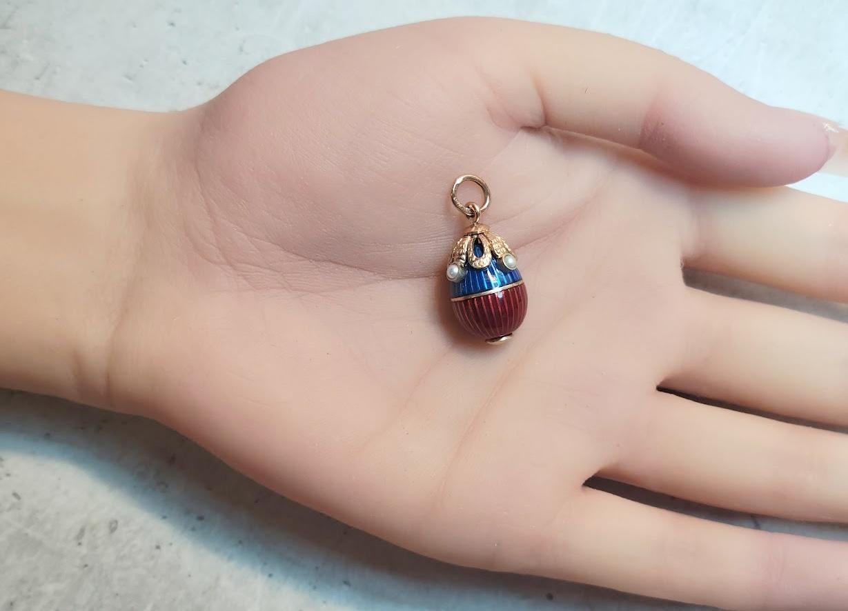 Karl Fabergé Imperial Russian Gold Egg Enamel Pendant with Natural Pearl 1