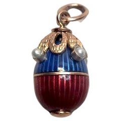 Colgante de Esmalte de Huevo de Oro Imperial Ruso Karl Fabergé con Perla Natural