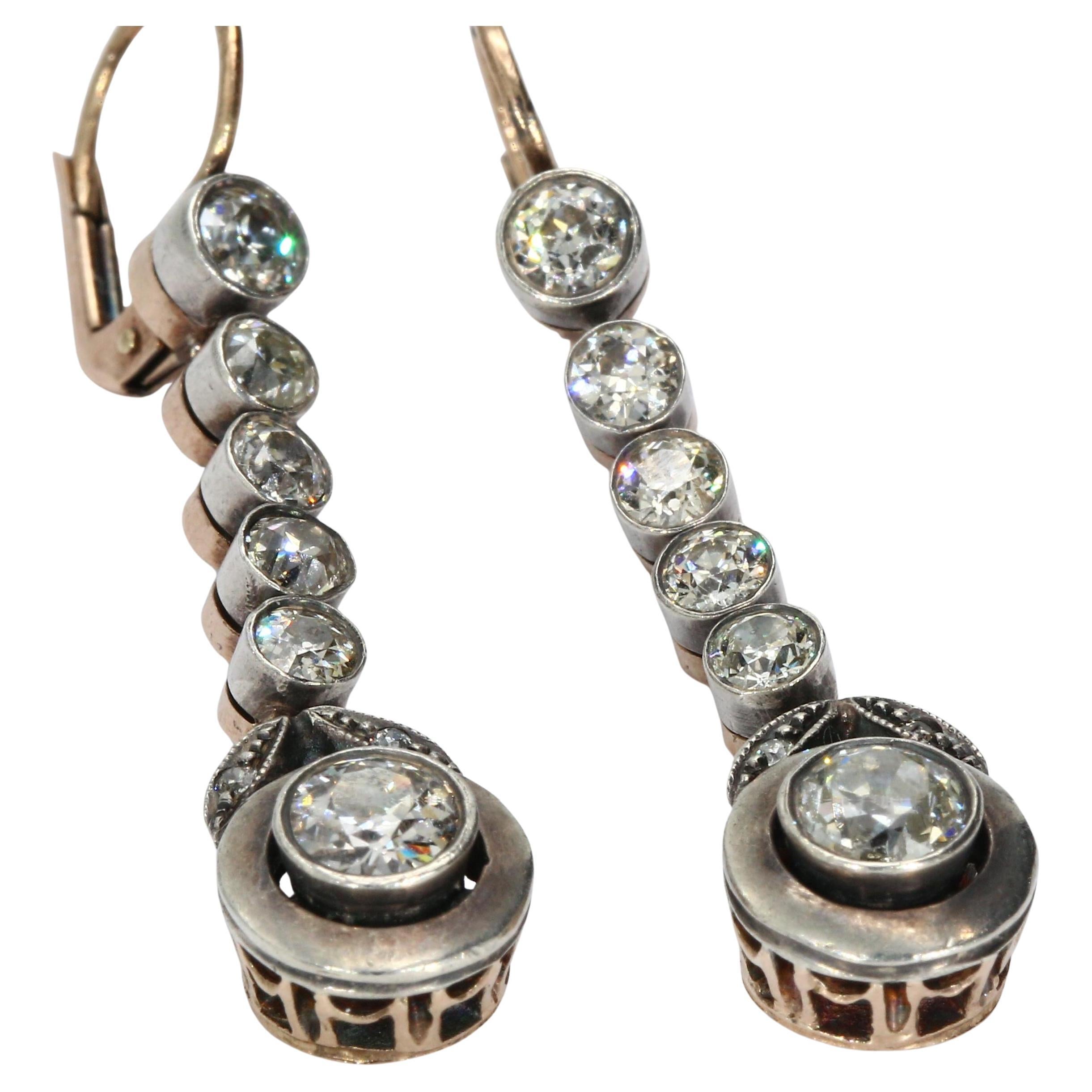 Karl Faberge Six Stone Bezel-Set Diamond Drop Earrings For Sale