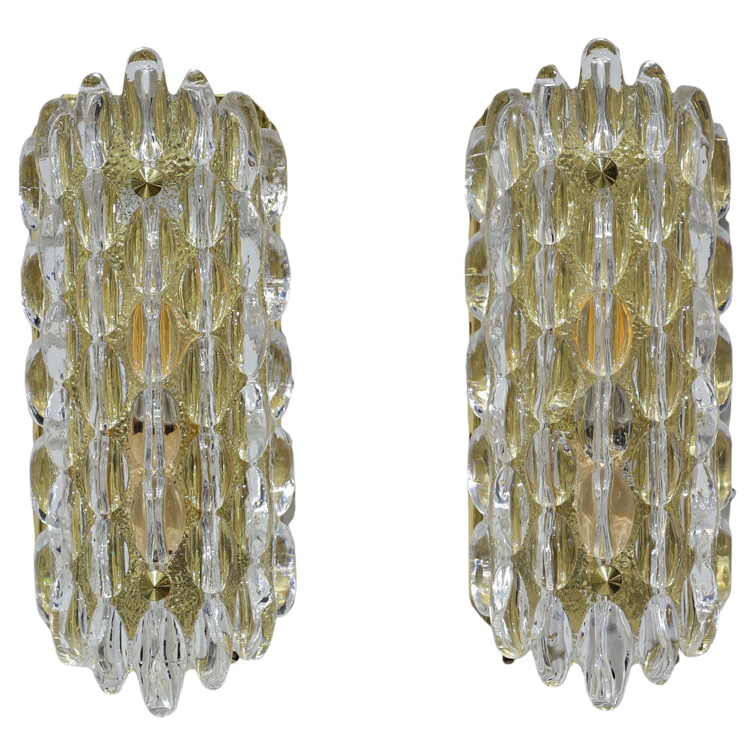 Karl Fagerland for Orrefors Bubble Crystal Wall Sconces For Sale