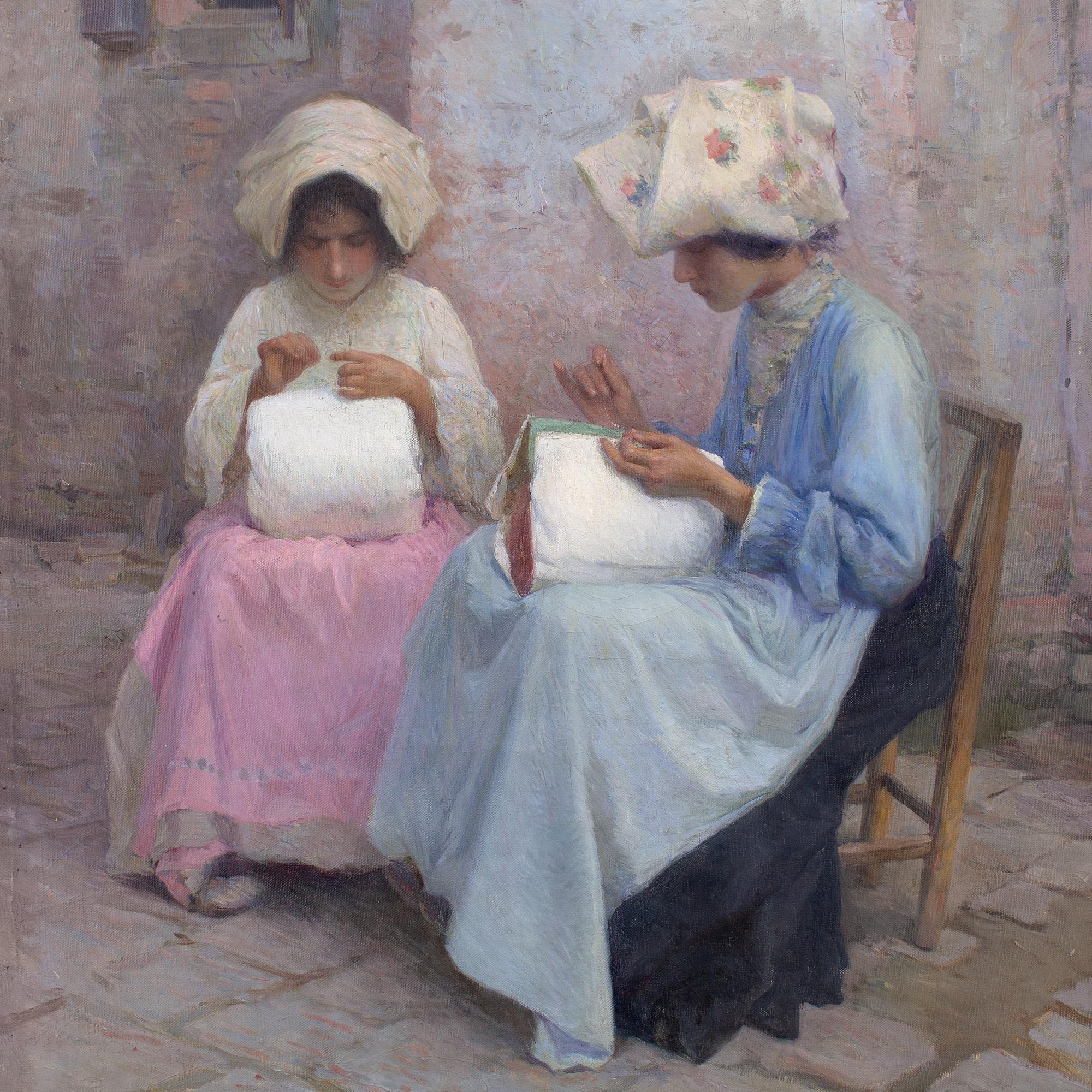 Karl Feiertag, Lacemakers At Burano, Venice, Antique Oil Painting For Sale 2