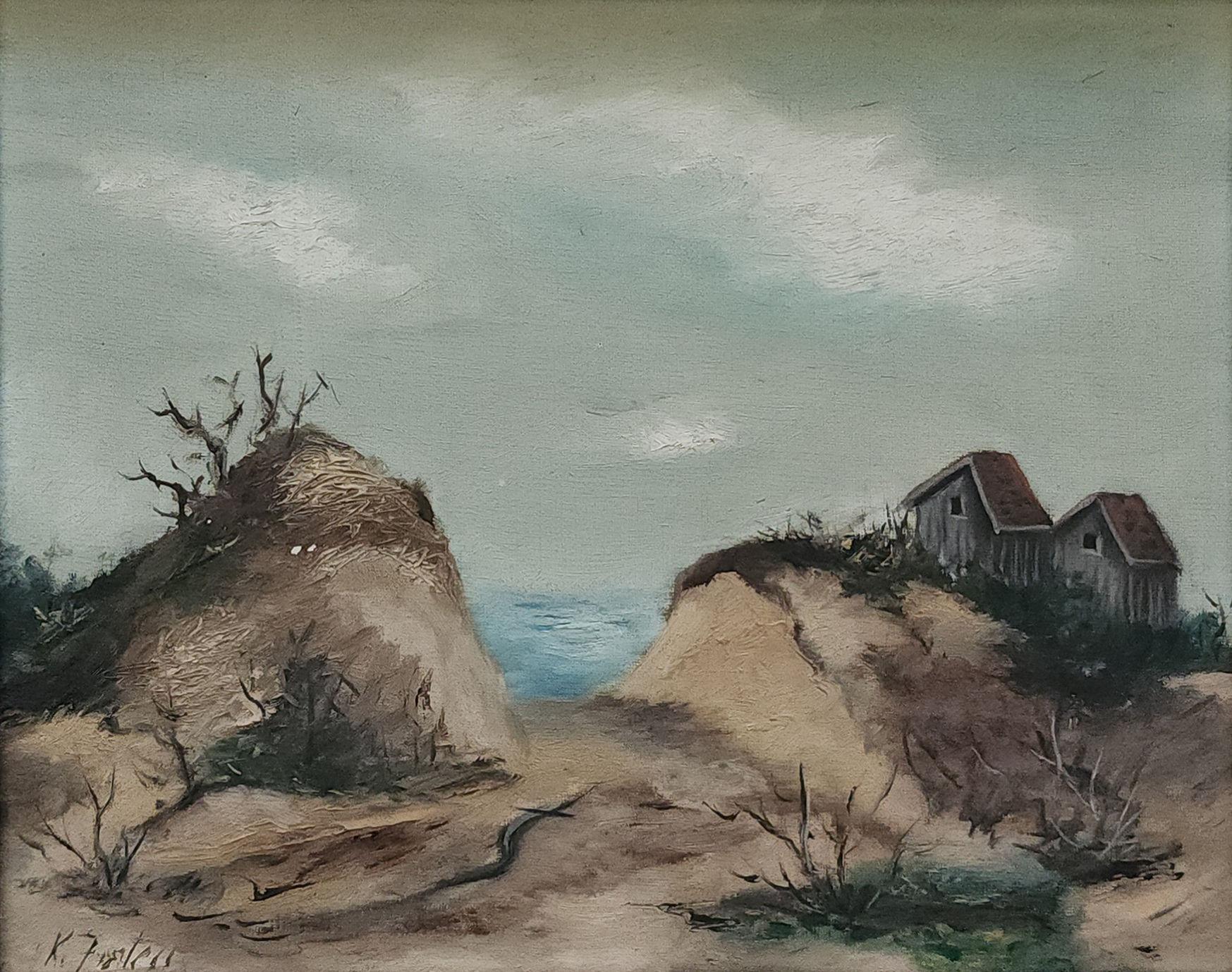 "Beach Landscape" Karl Fortess, WPA, American Landscape, Sand Dunes, Clouds