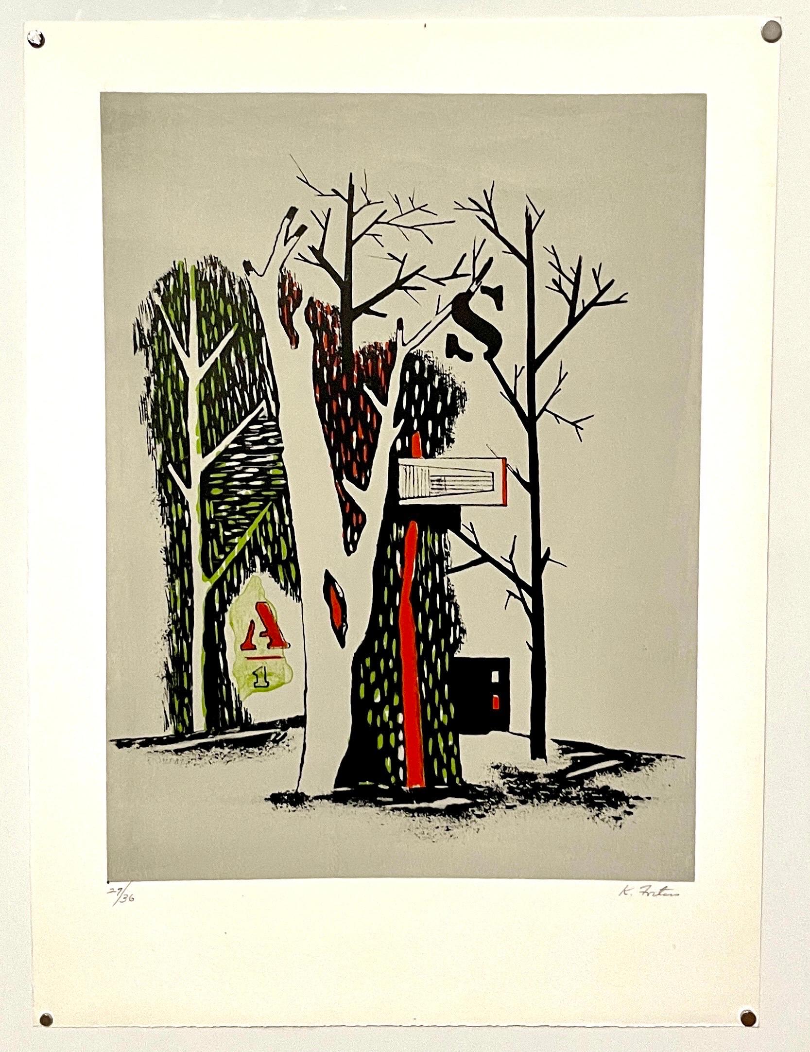 Lithographie des belgischen amerikanischen Surrealismus, WPA-Modernismus Karl Fortess, Surrealistische Kunst im Angebot 1