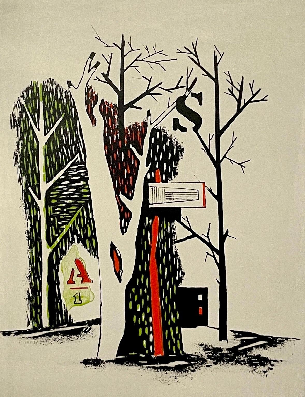 Lithographie des belgischen amerikanischen Surrealismus, WPA-Modernismus Karl Fortess, Surrealistische Kunst