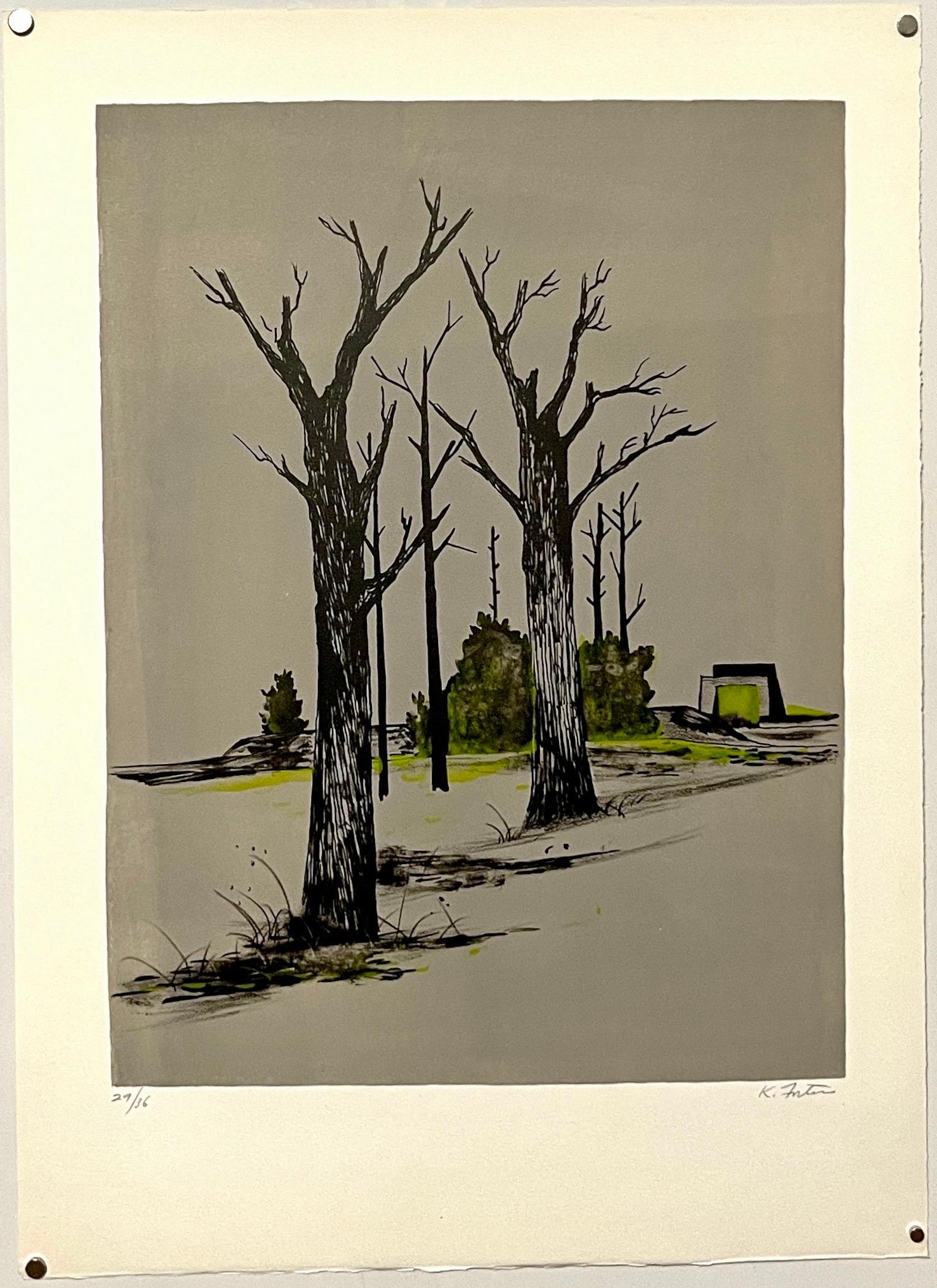 Lithograph Belgian American Surrealism WPA Modernist Karl Fortess Surrealist Art