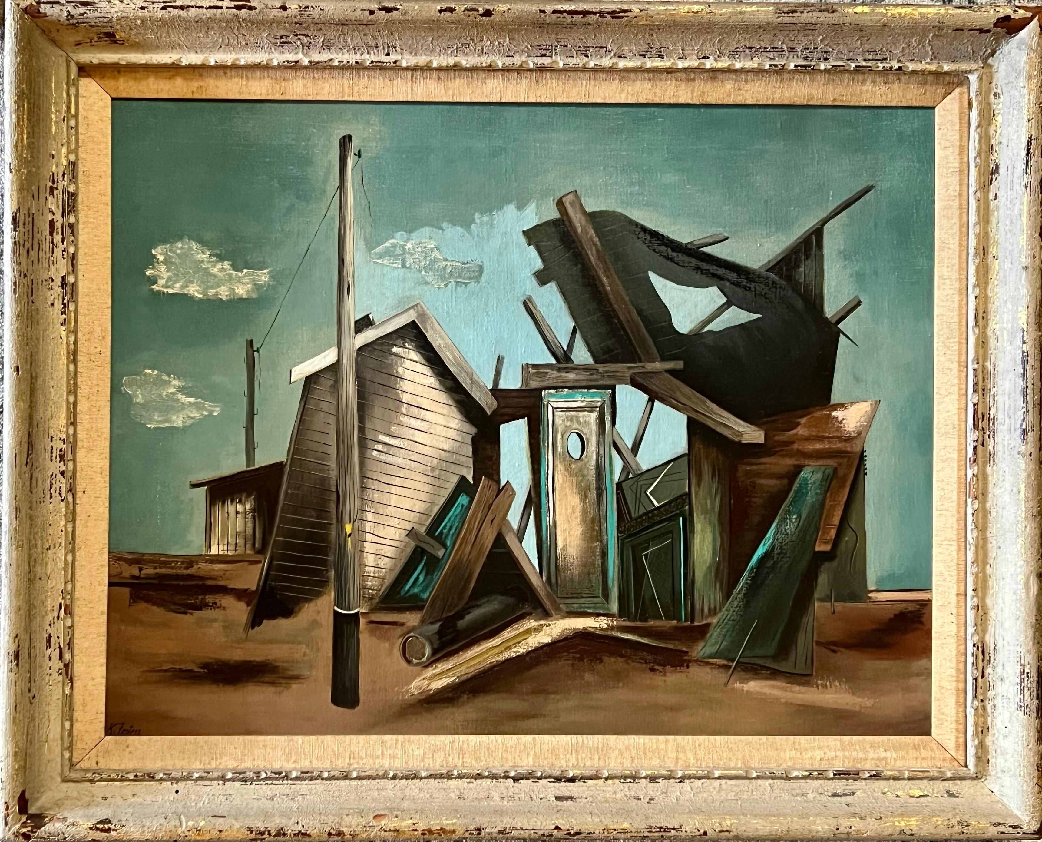 Untitled (Collapsed Shacks) - Painting by Karl Fortress