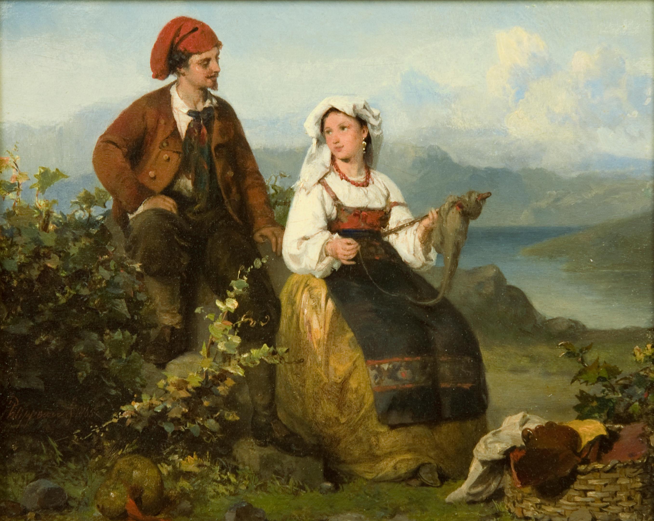 Courtship and The Shepherd''s Family (ein Paar)  – Painting von Karl Frans Phillippeau