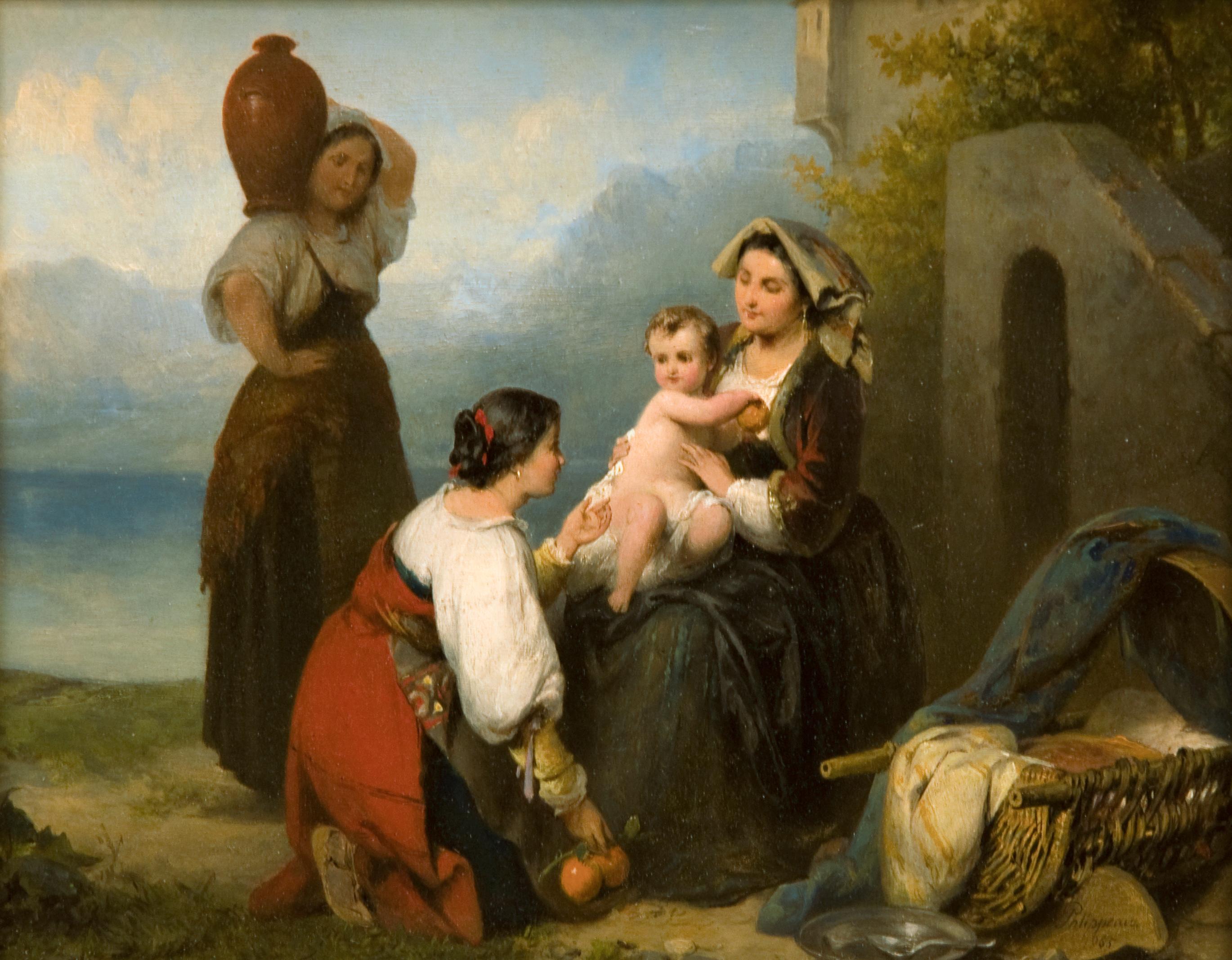 Courtship and The Shepherd''s Family (une paire)  - Académique Painting par Karl Frans Phillippeau