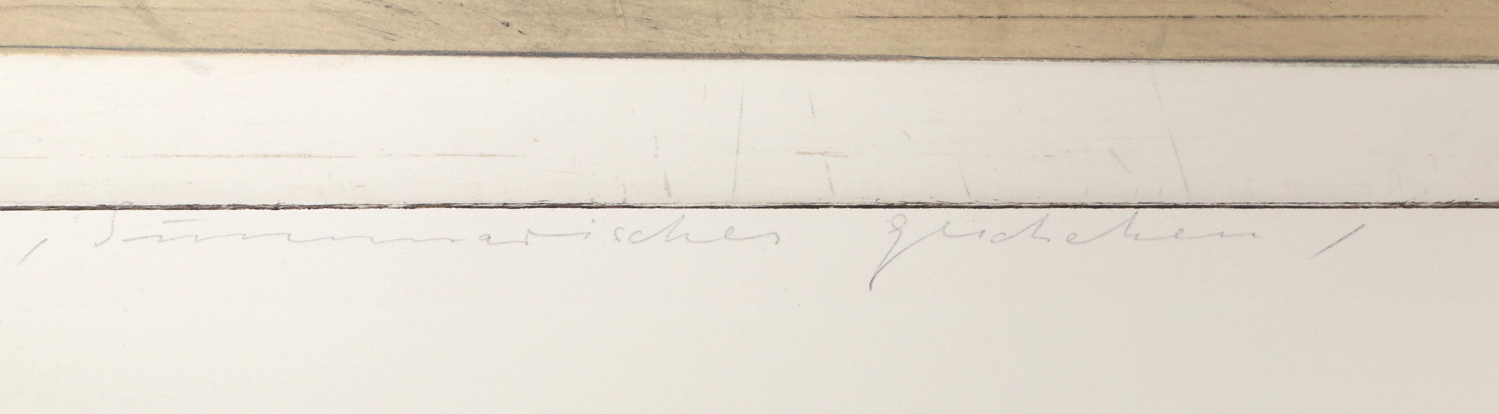 Künstler:	Karl Fred Dahmen
Titel:	Simmerisches Gercheheim
Jahr: 1979
Medium:	Aquatintaradierung, mit Bleistift signiert, nummeriert, datiert und betitelt
Auflage: 57/75
Größe:	35 x 28,5 Zoll (88,9 x 72,4 cm)