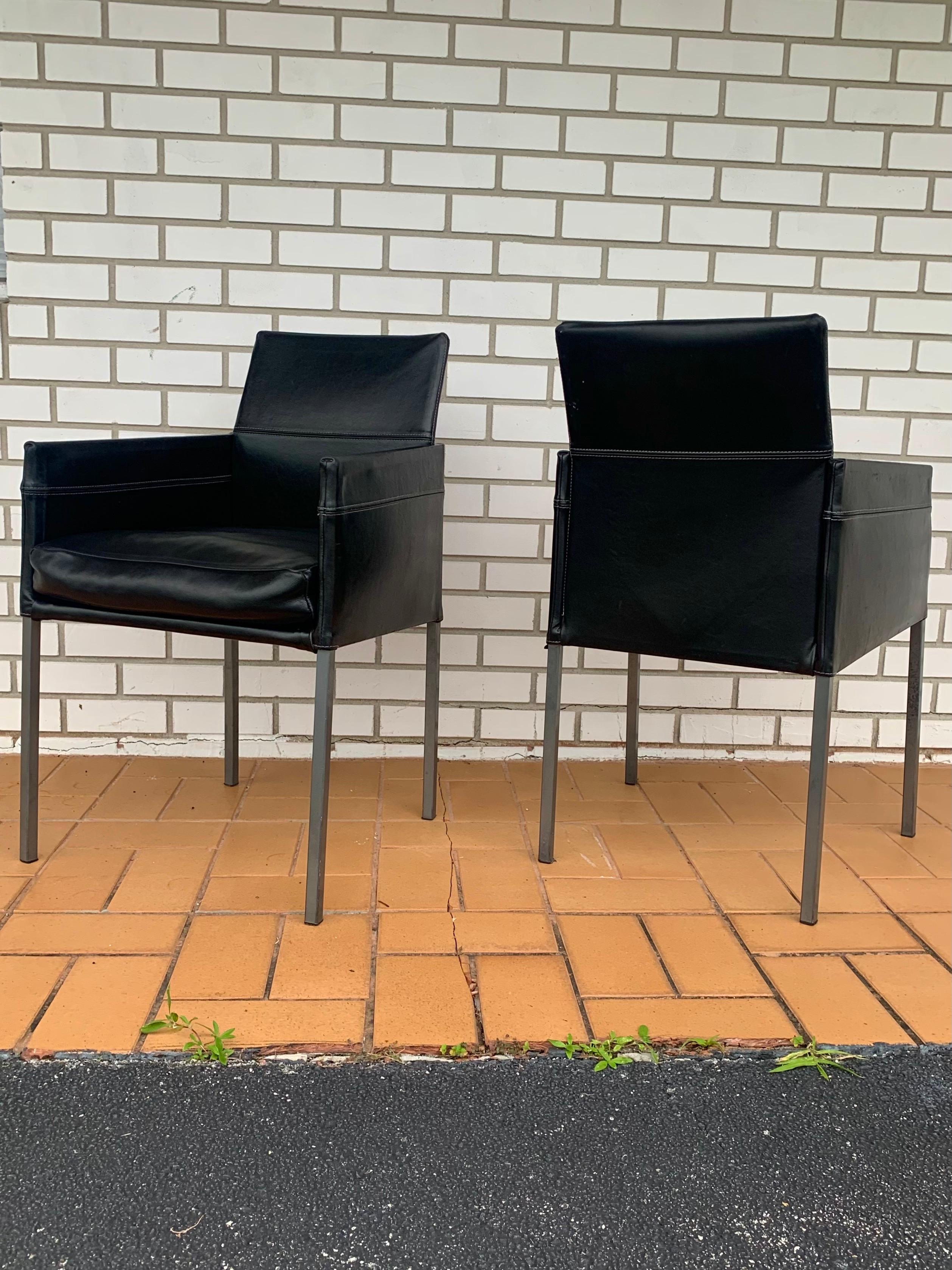 Post-Modern Karl Friedrich Forster Black Leather Arm Chairs, a Pair For Sale