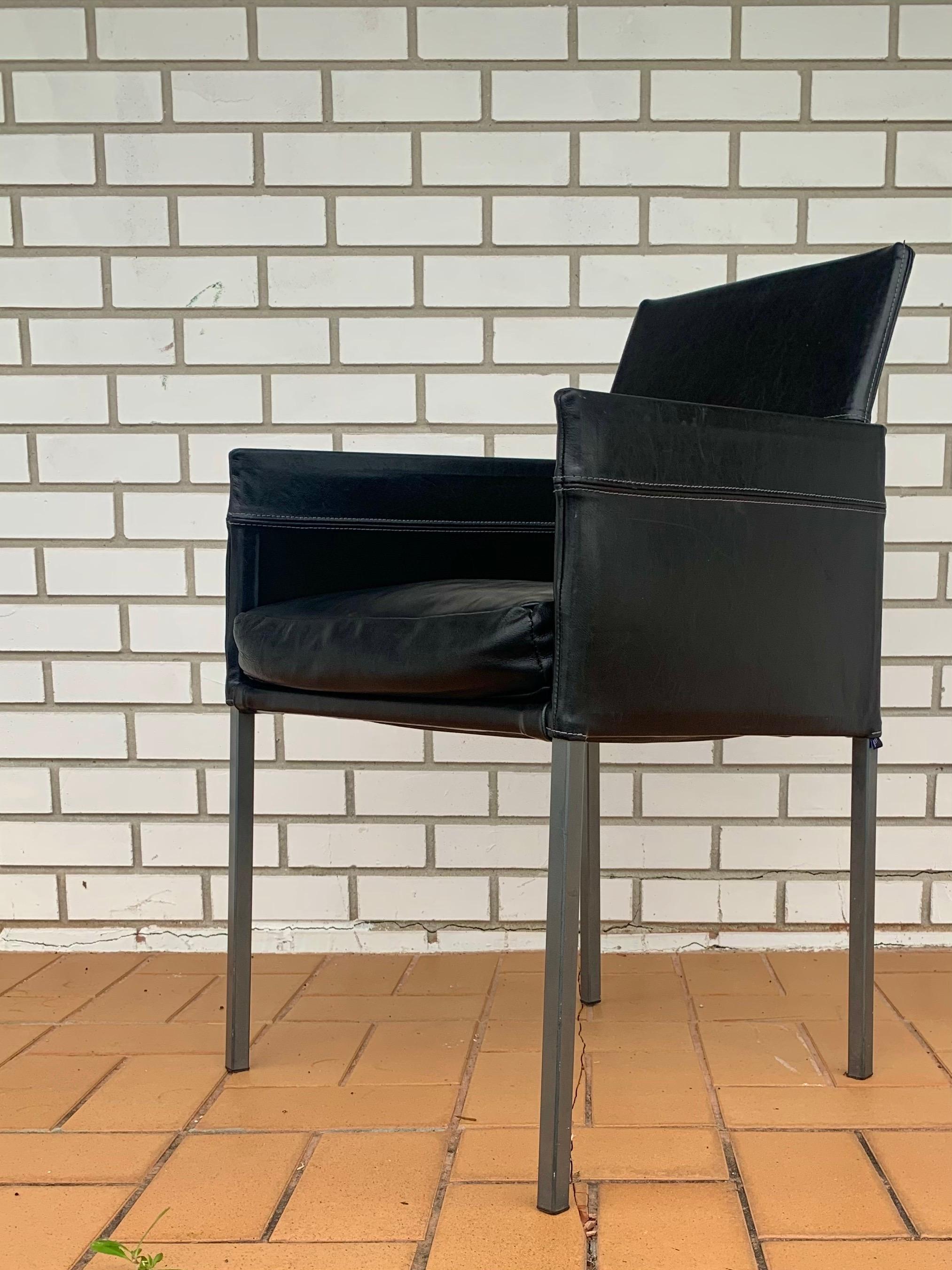 20th Century Karl Friedrich Forster Black Leather Arm Chairs, a Pair For Sale