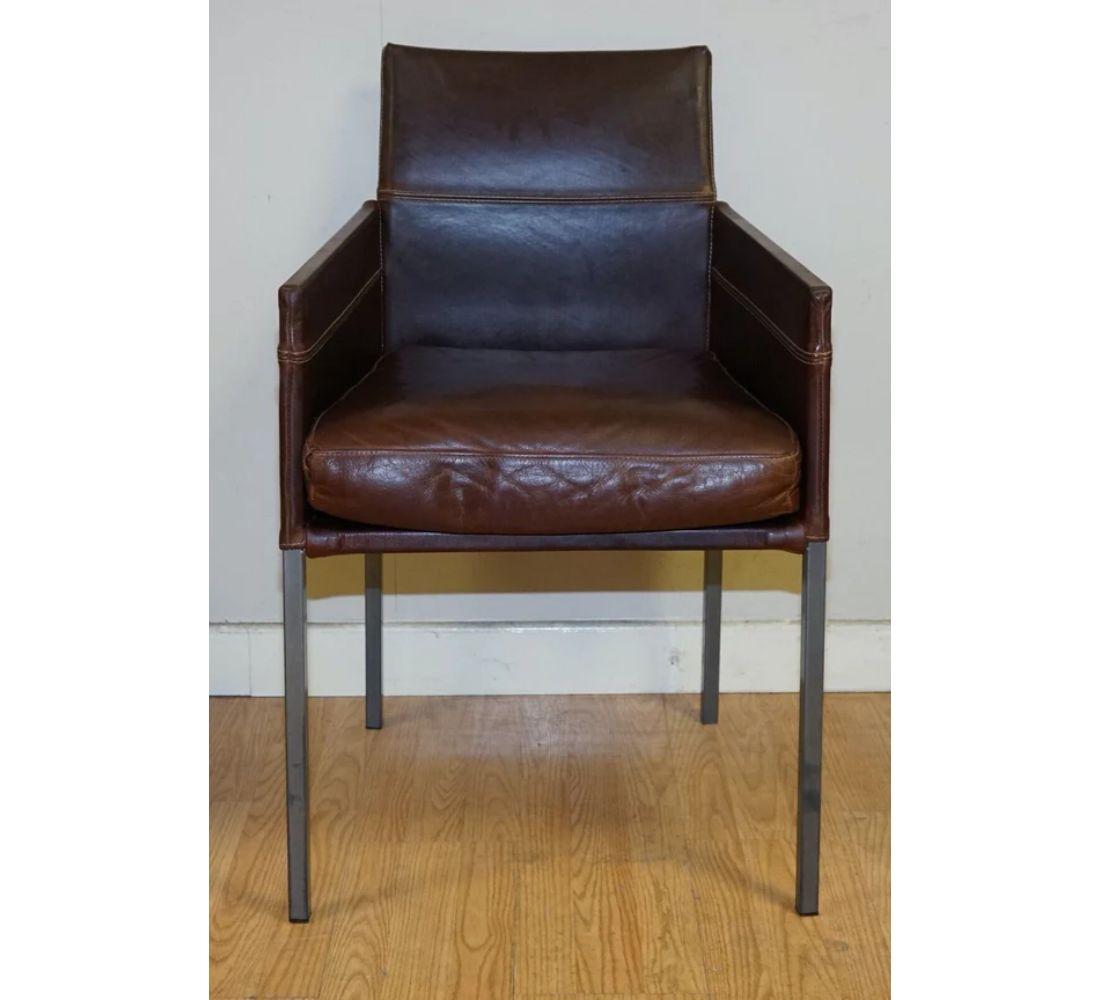 Karl Friedrich Förster Set of 4 Vintage Brown Leather Dining Chairs For Sale 2