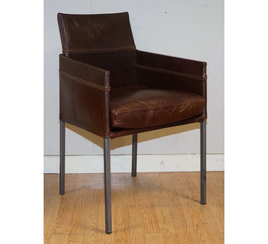 Karl Friedrich Förster Ensemble de 4 chaises de salle à manger vintage en cuir Brown en vente 3