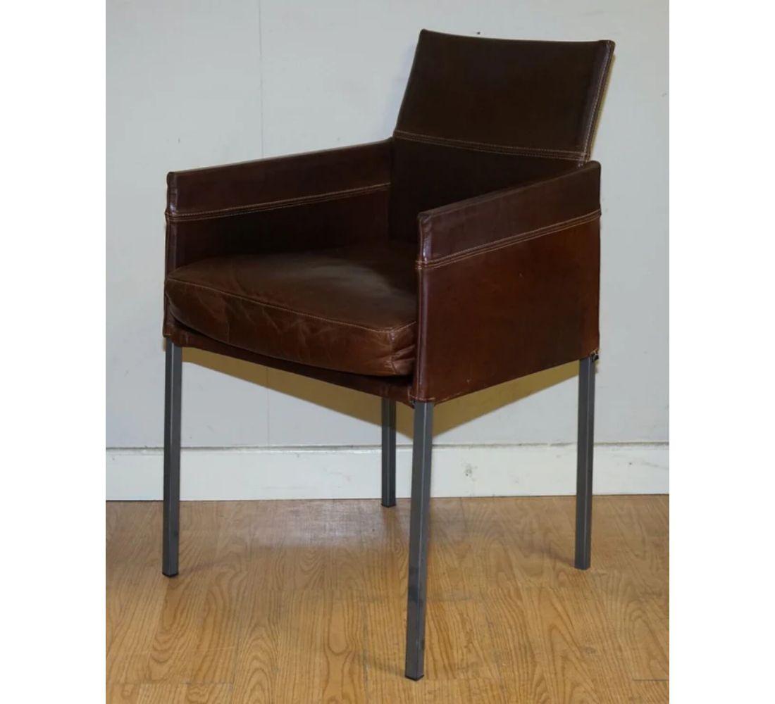 Postmoderne Karl Friedrich Förster Ensemble de 4 chaises de salle à manger vintage en cuir Brown en vente