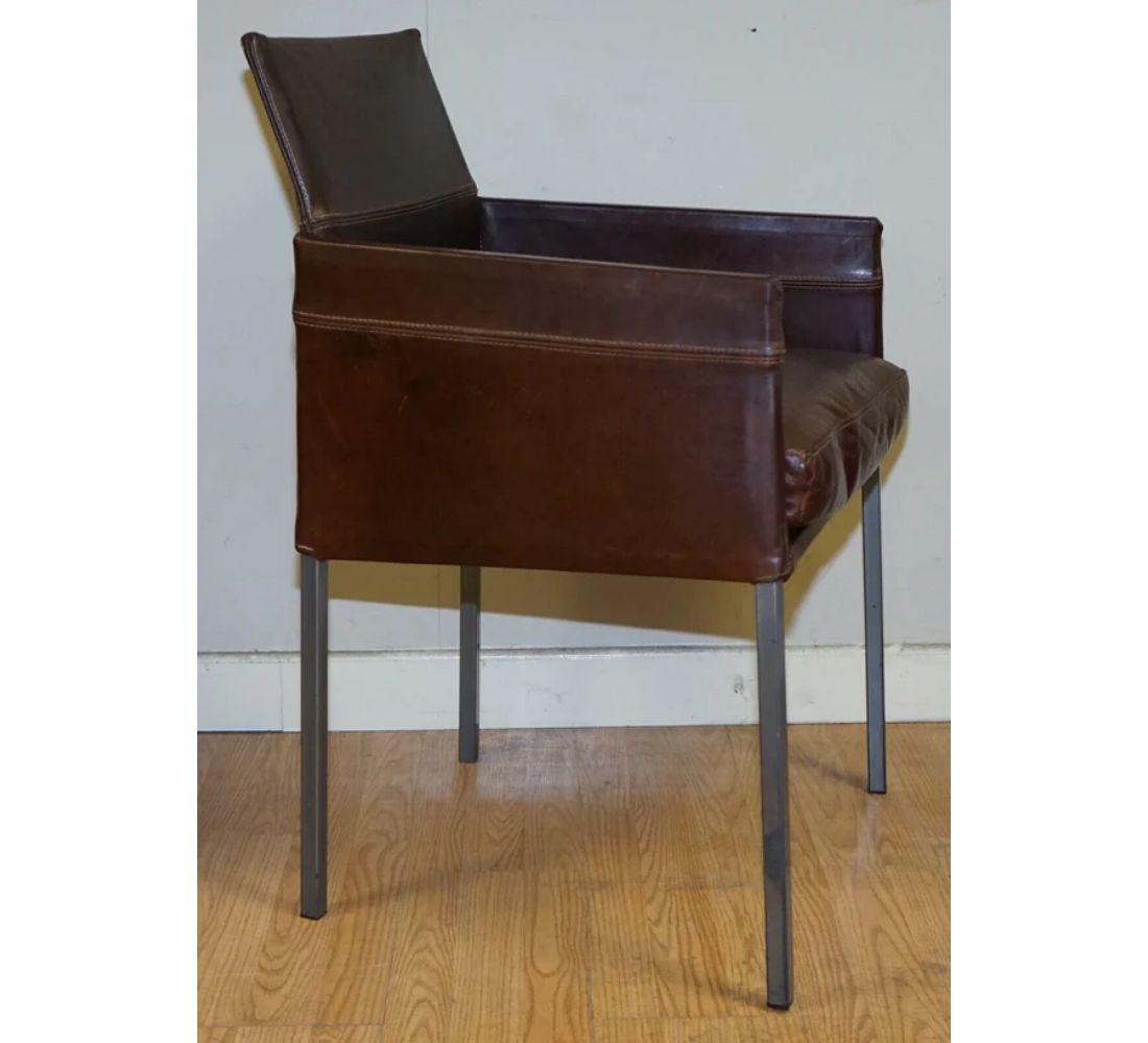 Britannique Karl Friedrich Förster Ensemble de 4 chaises de salle à manger vintage en cuir Brown en vente