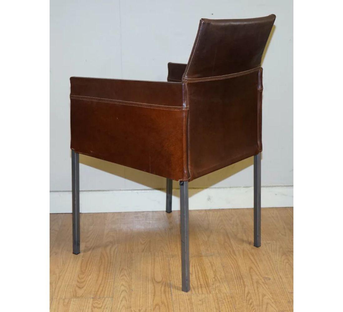 20ième siècle Karl Friedrich Förster Ensemble de 4 chaises de salle à manger vintage en cuir Brown en vente
