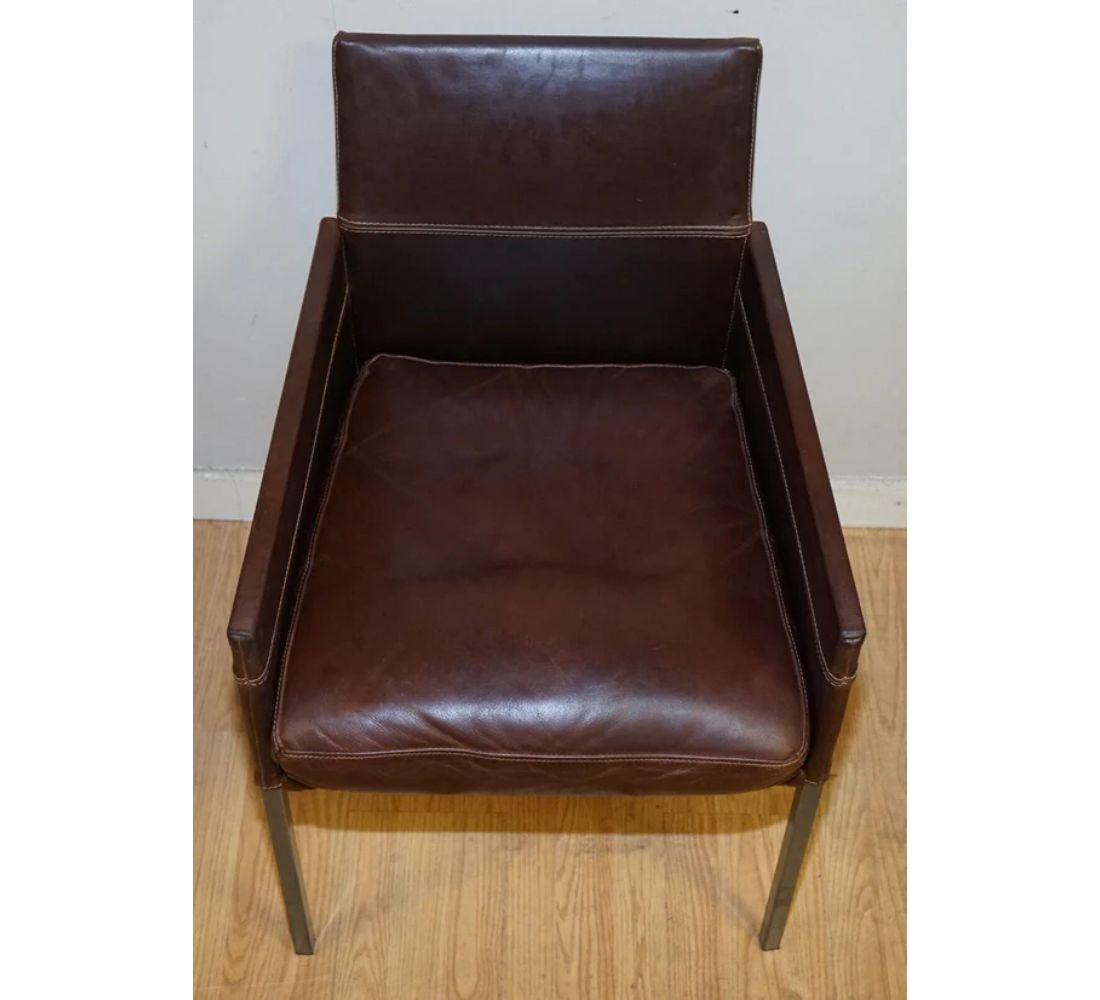 Karl Friedrich Förster Set of 4 Vintage Brown Leather Dining Chairs For Sale 1
