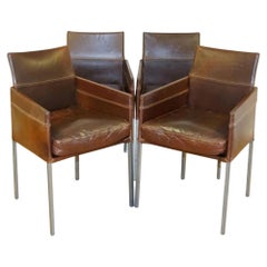 Karl Friedrich Förster Set of 4 Vintage Brown Leather Dining Chairs