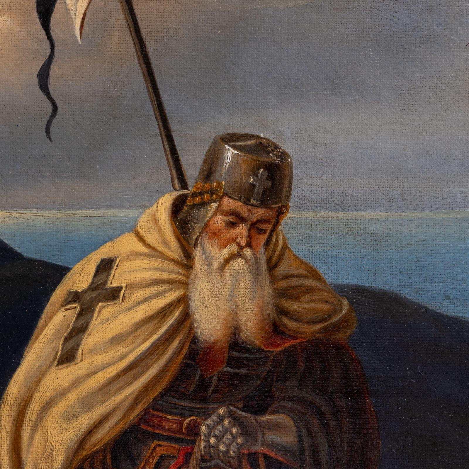 L. Bilke, Il crociato che ritorna dopo K.K. Lessing, 1870 - Figurative Painting Nero di Karl Friedrich Lessing