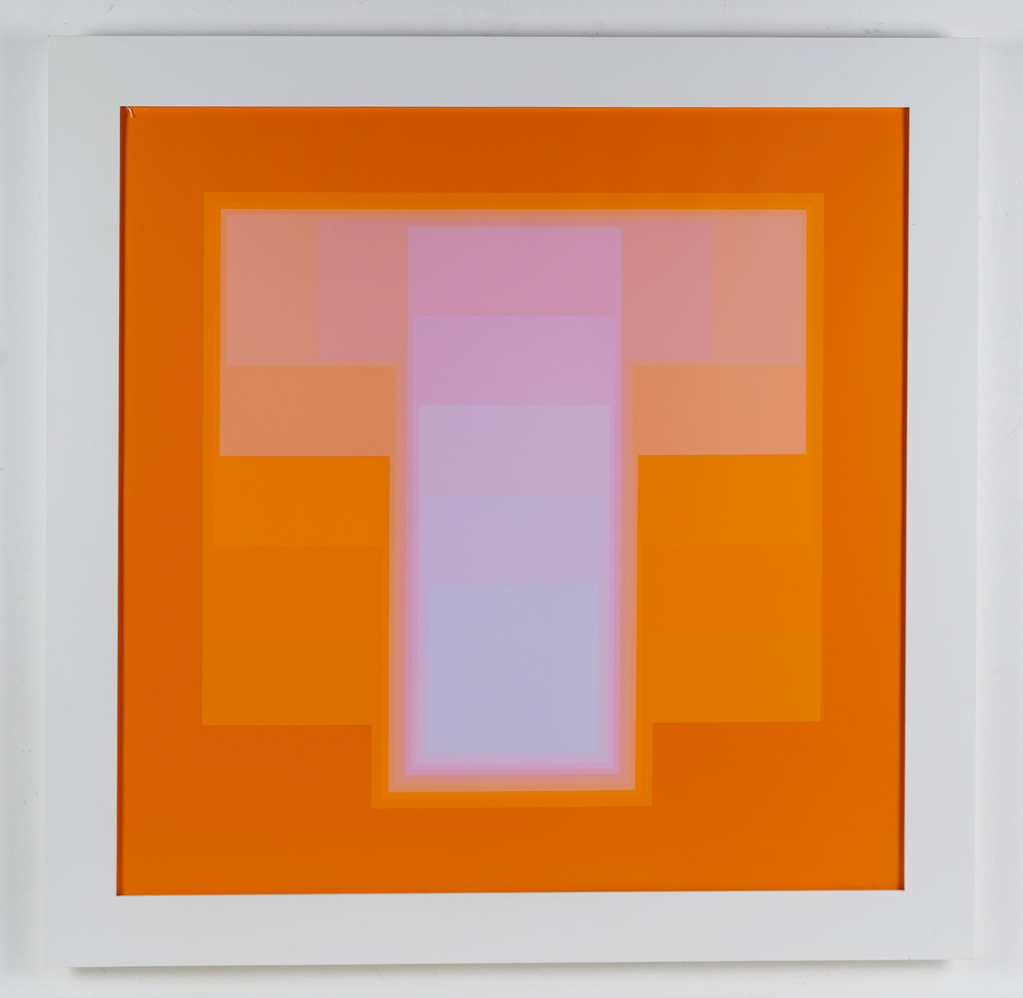 Vintage Swiss Modern serigraph by Karl Gerstner (1930/37 - 2017). Serigraph on paper, circa 1975.  Housed in a period modernist frame.   Image size, 31.5L x 31.5H. 
