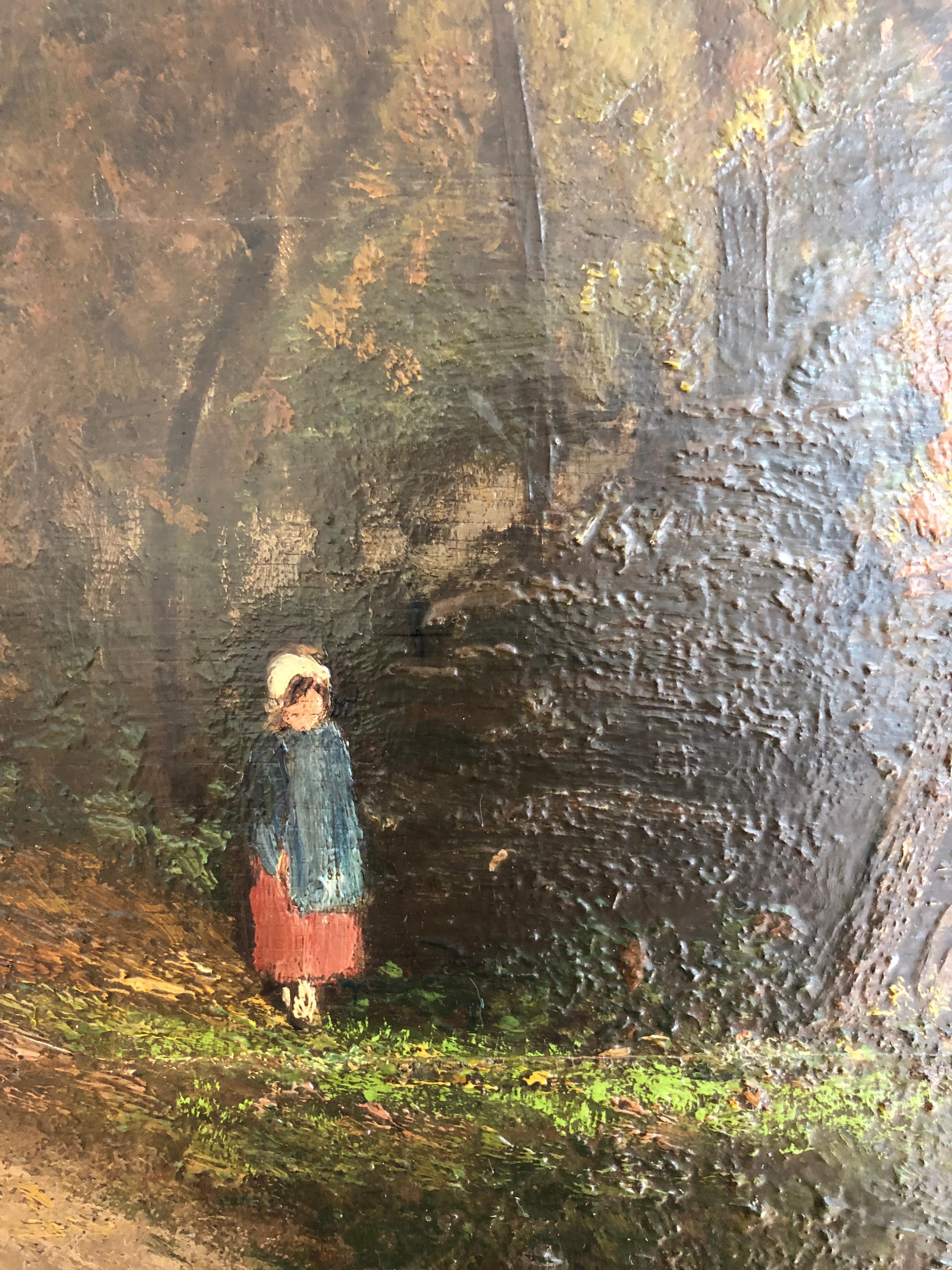 Paesaggio forestale animato con bambino e galline 1