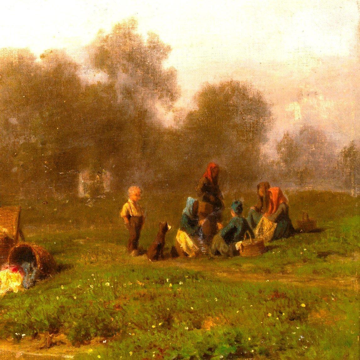 Washerwomen am Fluss, Öl auf Leinwand von Karl Girardet im Angebot 6