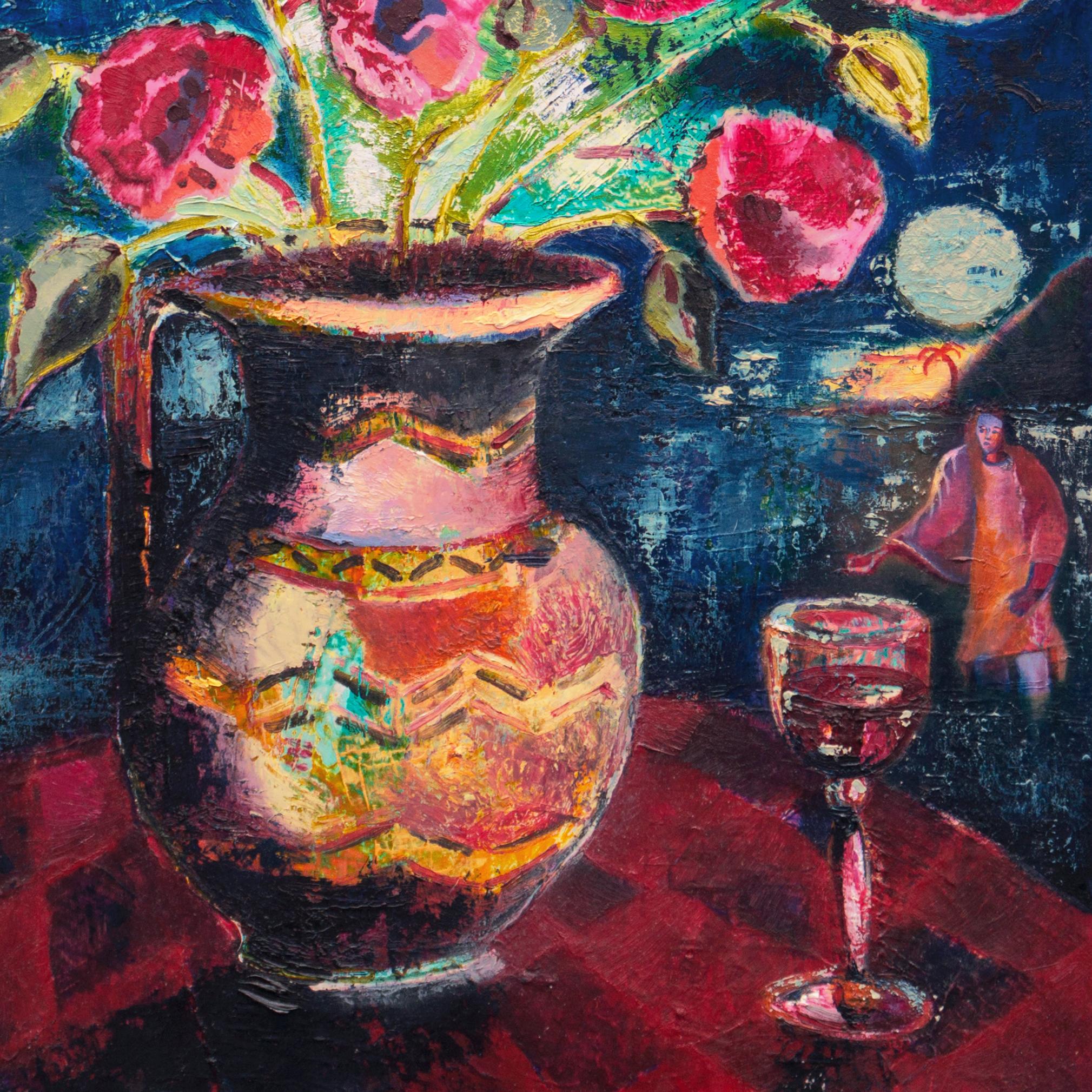 Natura morta, rose con figura che si avvicina', Espressionista tedesco, Robert Graves - Painting Moderno di Karl Goldschmidt