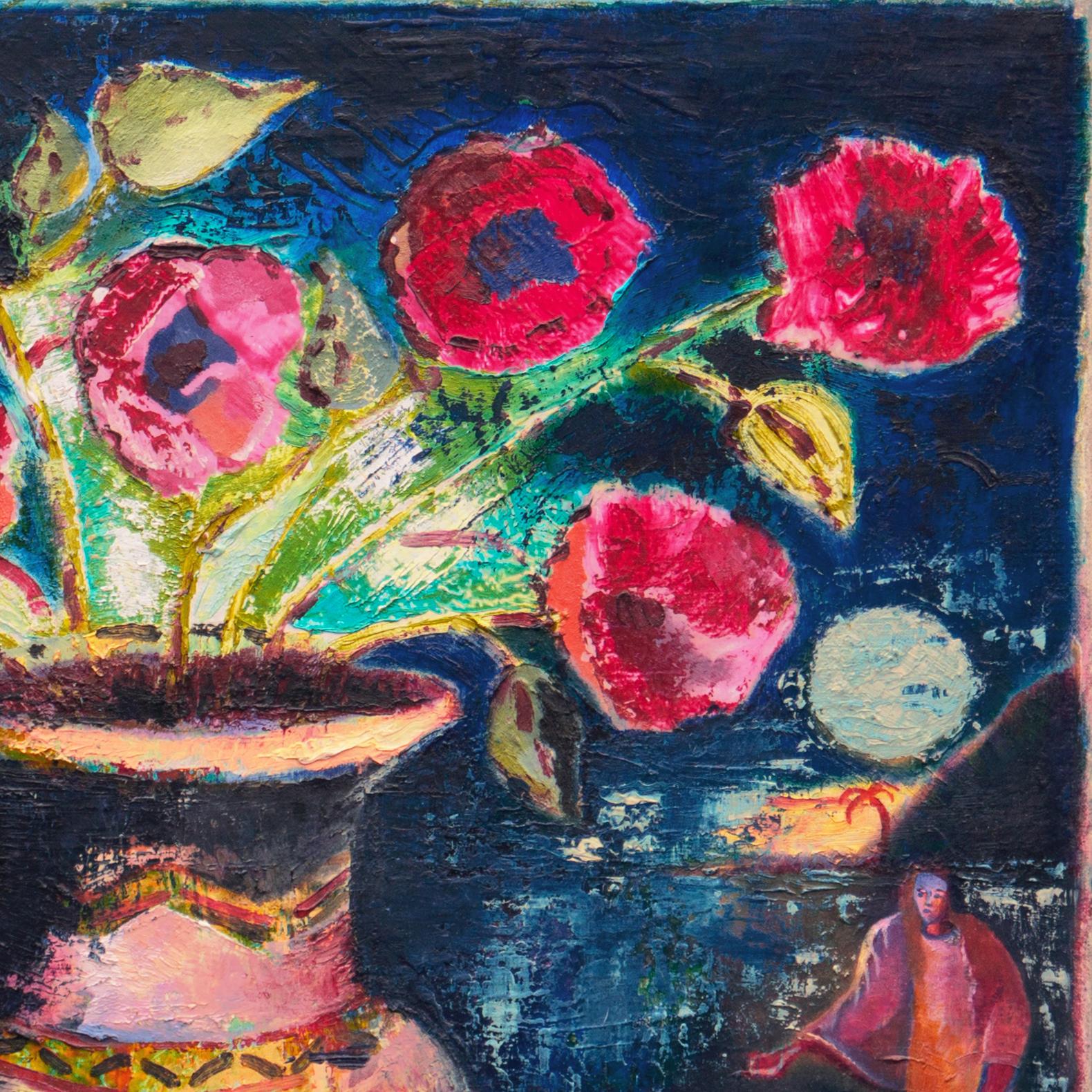 'Still Life, Roses with Figure Approaching', German Expressionist, Robert Graves - Modern Painting by Karl Goldschmidt