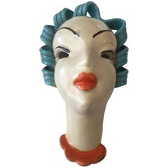 Antique Karl Grossl Ceramic Female Wall Art Mask