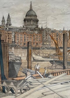 View of St Paul's Across the Thames, Aquarell des frühen 20. Jahrhunderts