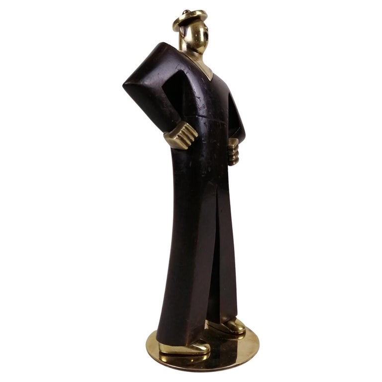 Karl Hagenauer Austrian 1930s Art Deco Brass and Ebonized Wood Singing  Sailor For Sale at 1stDibs