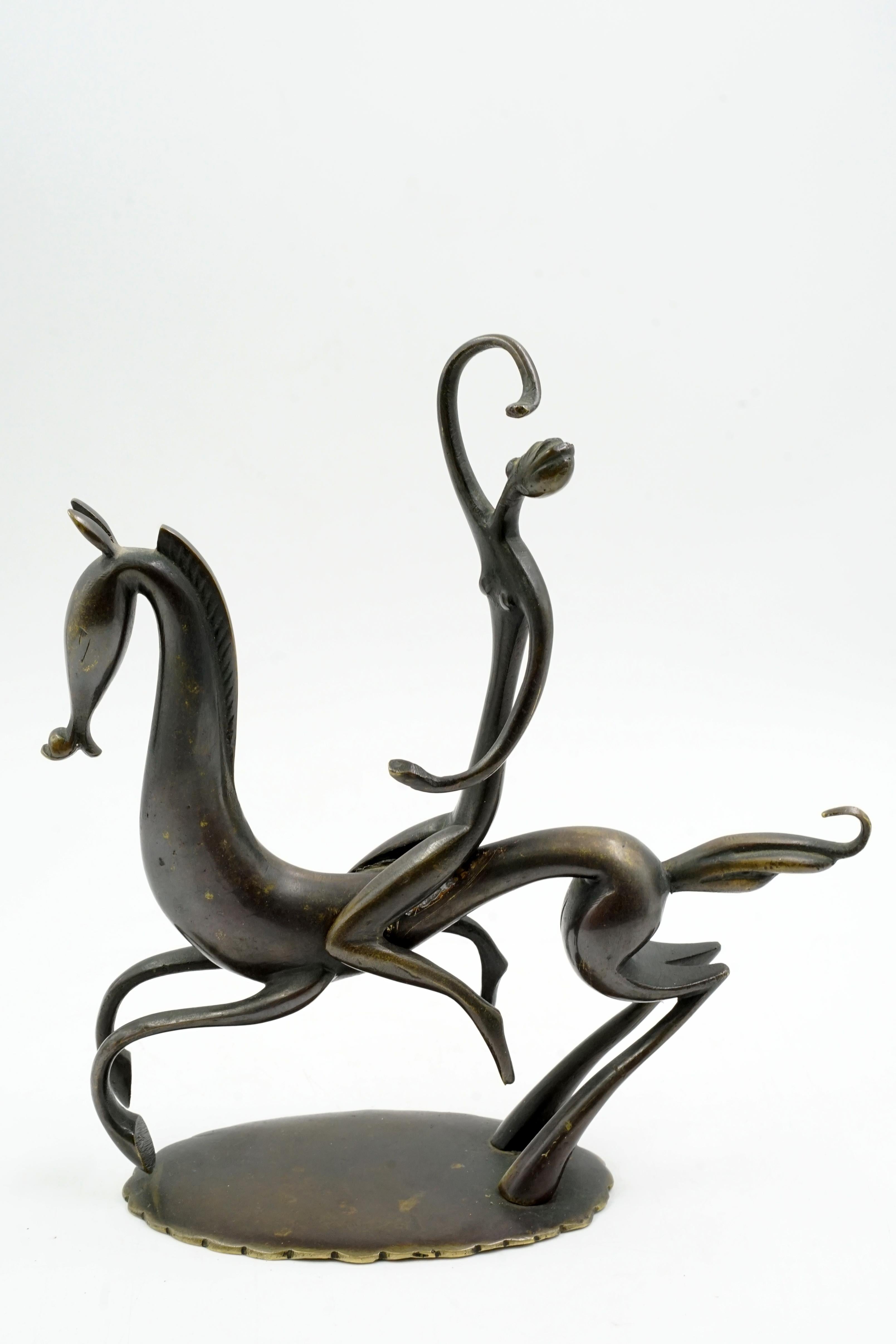 Mid-20th Century Karl Hagenauer bronze sculpture woman on horse For Sale