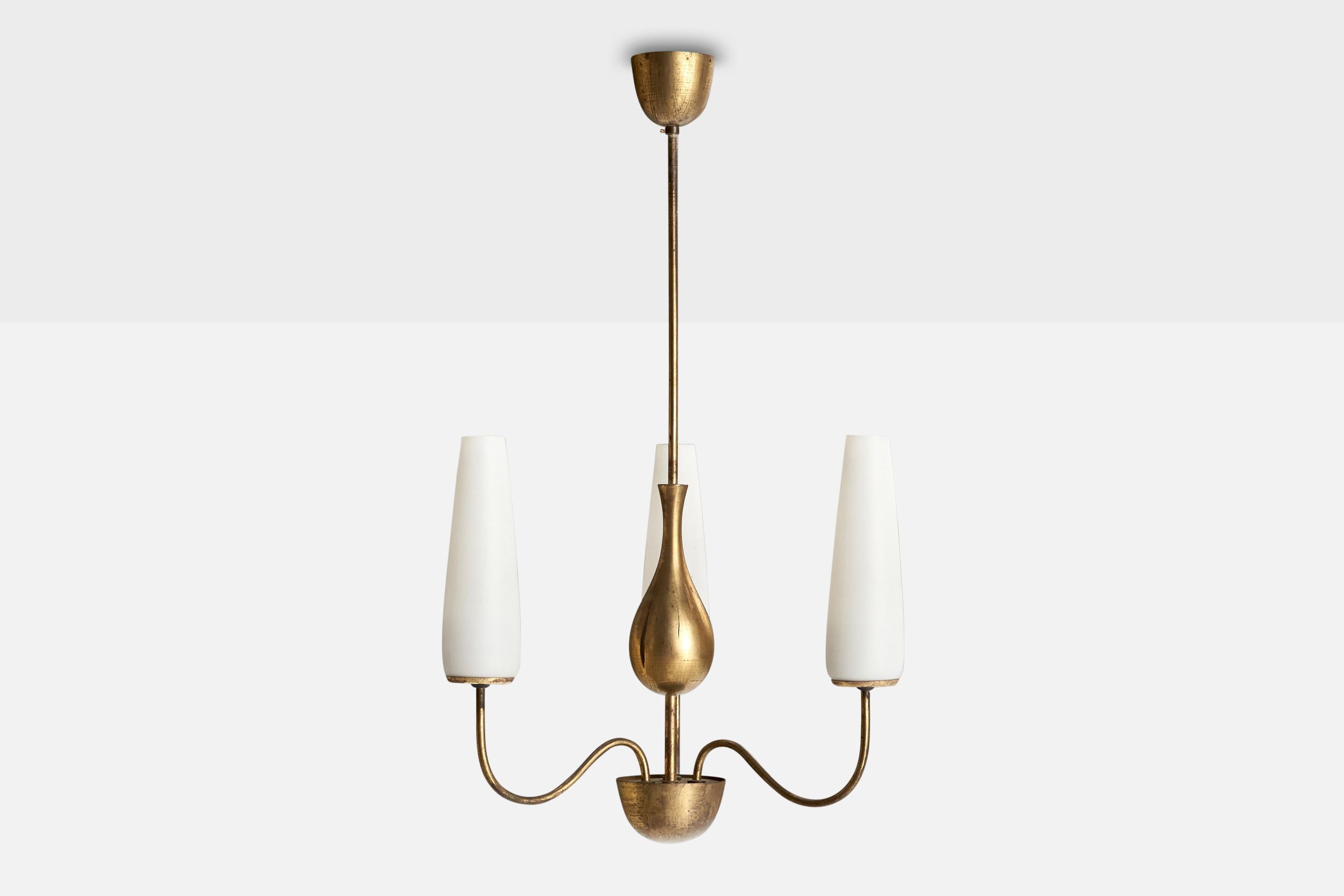 Austrian Karl Hagenauer, Chandelier, Brass, Glass, Austria, 1940s For Sale