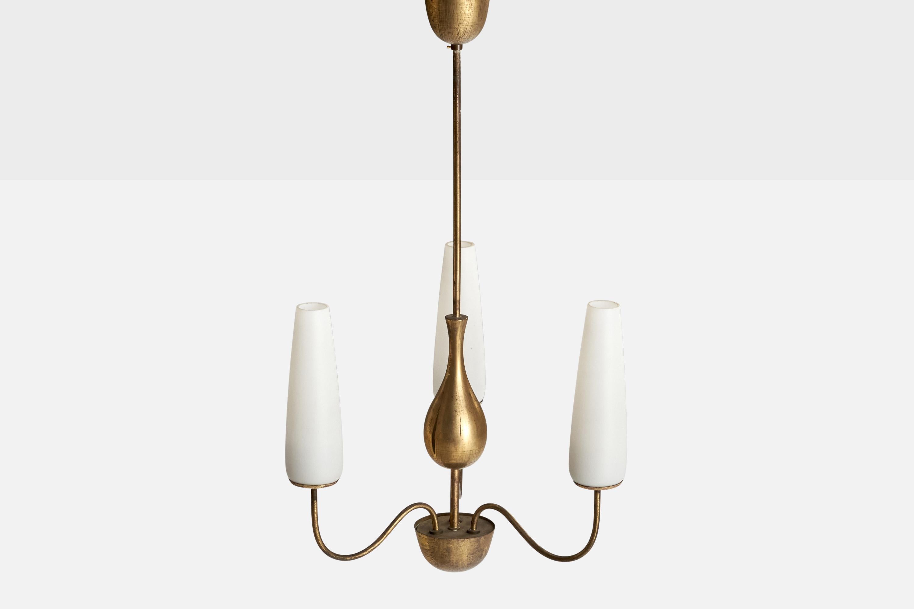 Karl Hagenauer, Chandelier, Brass, Glass, Austria, 1940s In Good Condition For Sale In High Point, NC