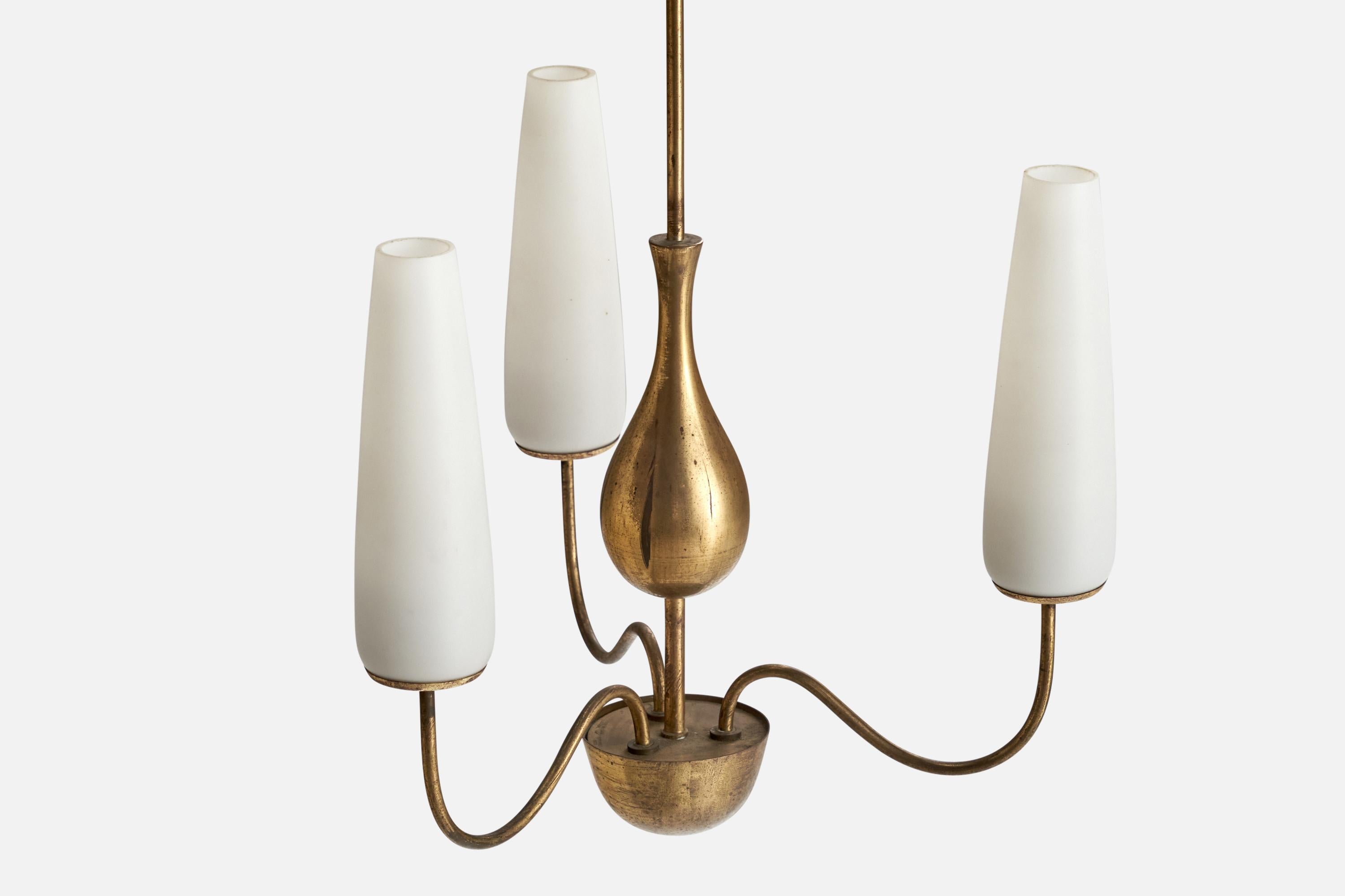 Mid-20th Century Karl Hagenauer, Chandelier, Brass, Glass, Austria, 1940s For Sale