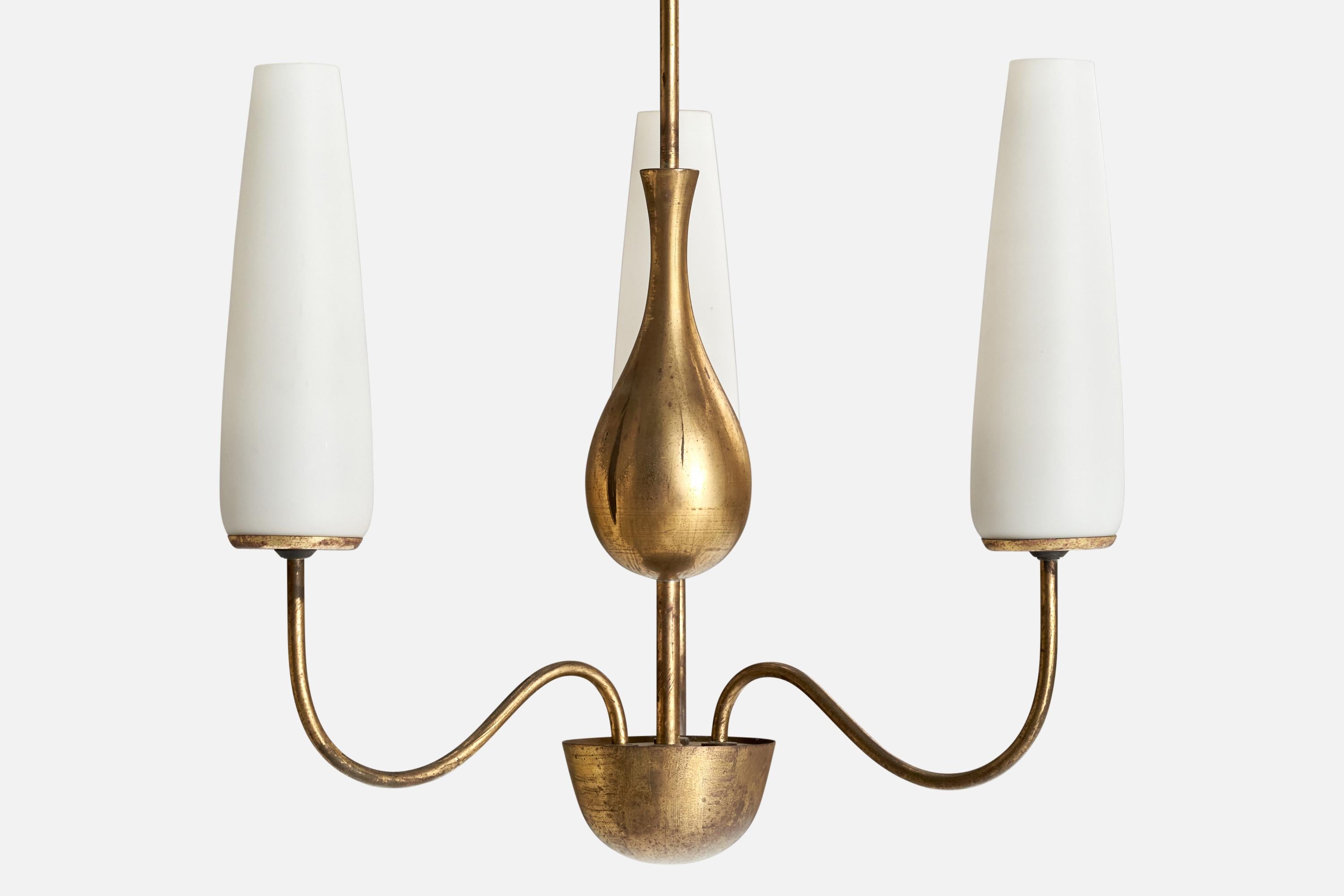 Karl Hagenauer, Chandelier, Brass, Glass, Austria, 1940s For Sale 1