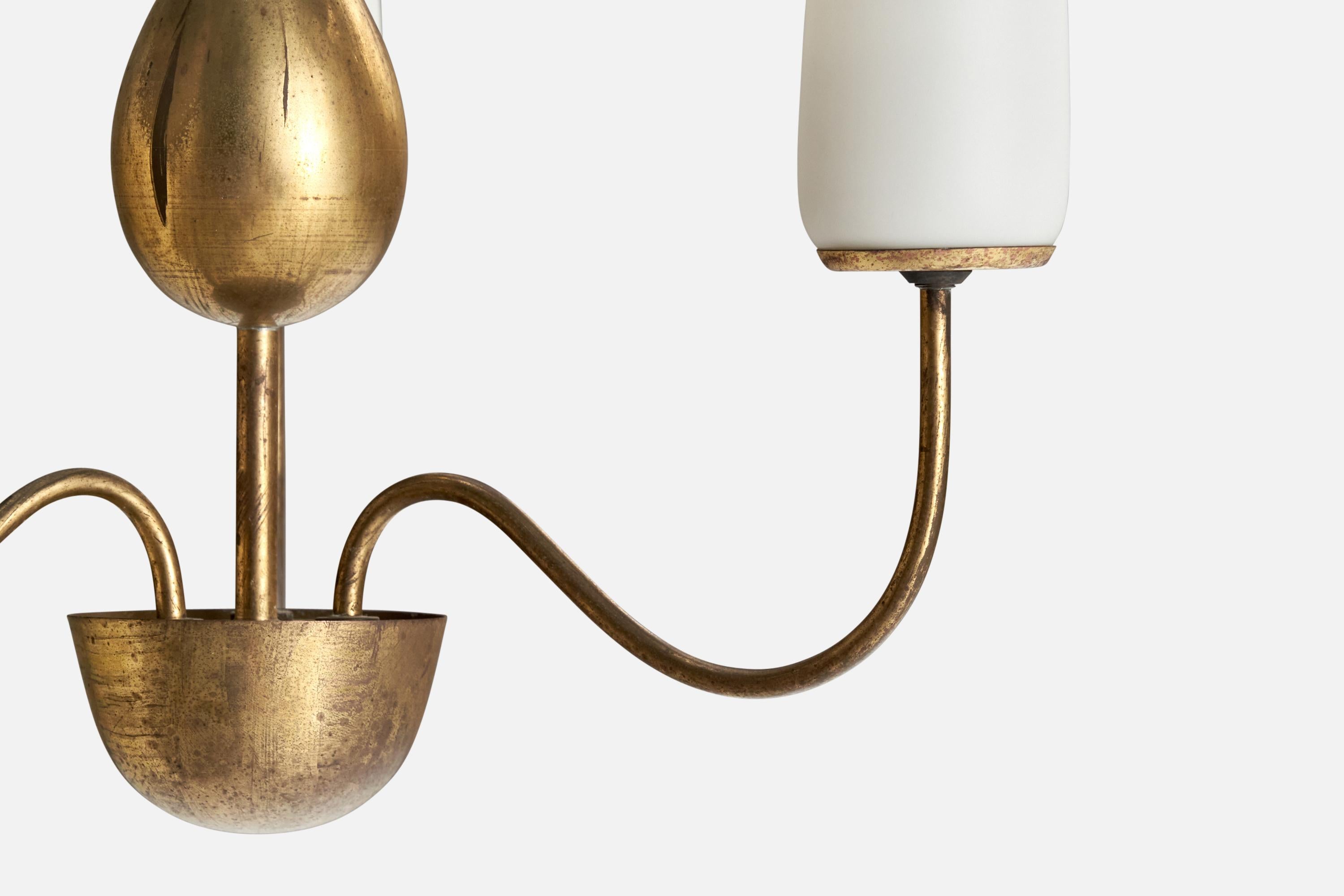 Karl Hagenauer, Chandelier, Brass, Glass, Austria, 1940s For Sale 3
