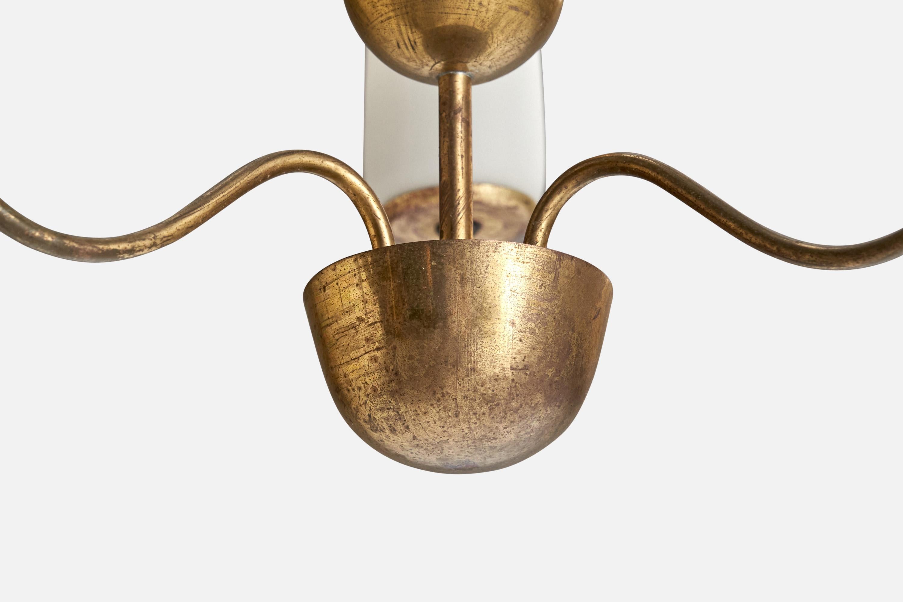 Karl Hagenauer, Chandelier, Brass, Glass, Austria, 1940s For Sale 4
