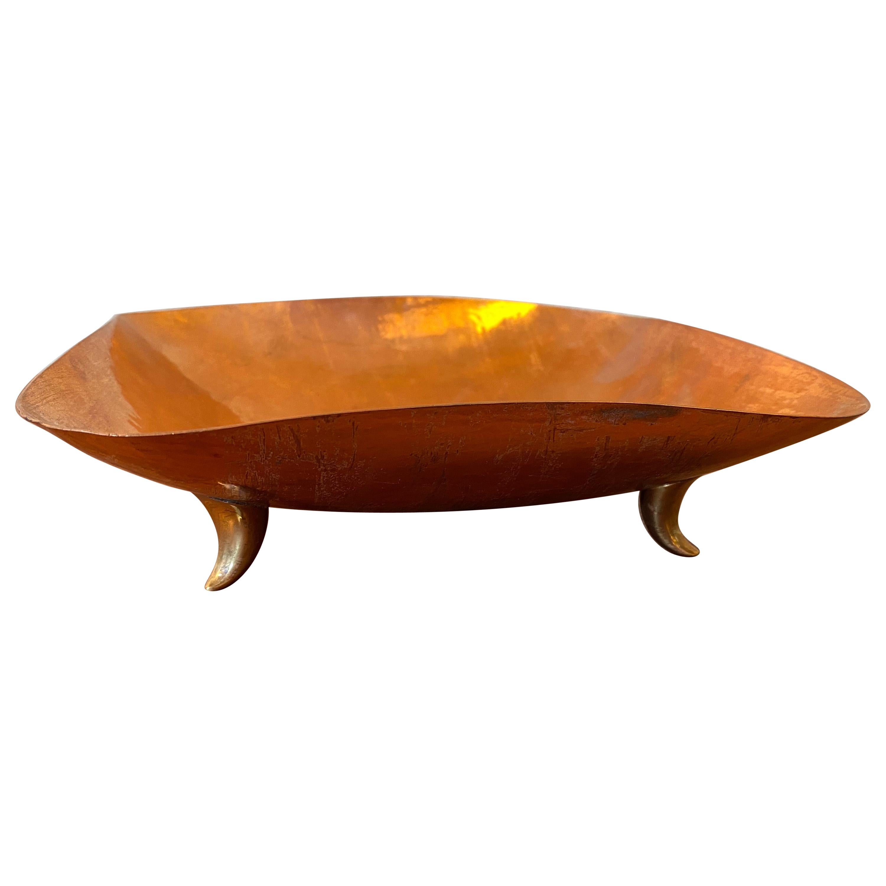 Karl Hagenauer Hand-Hammered Footed Copper and Brass Bowl For Sale
