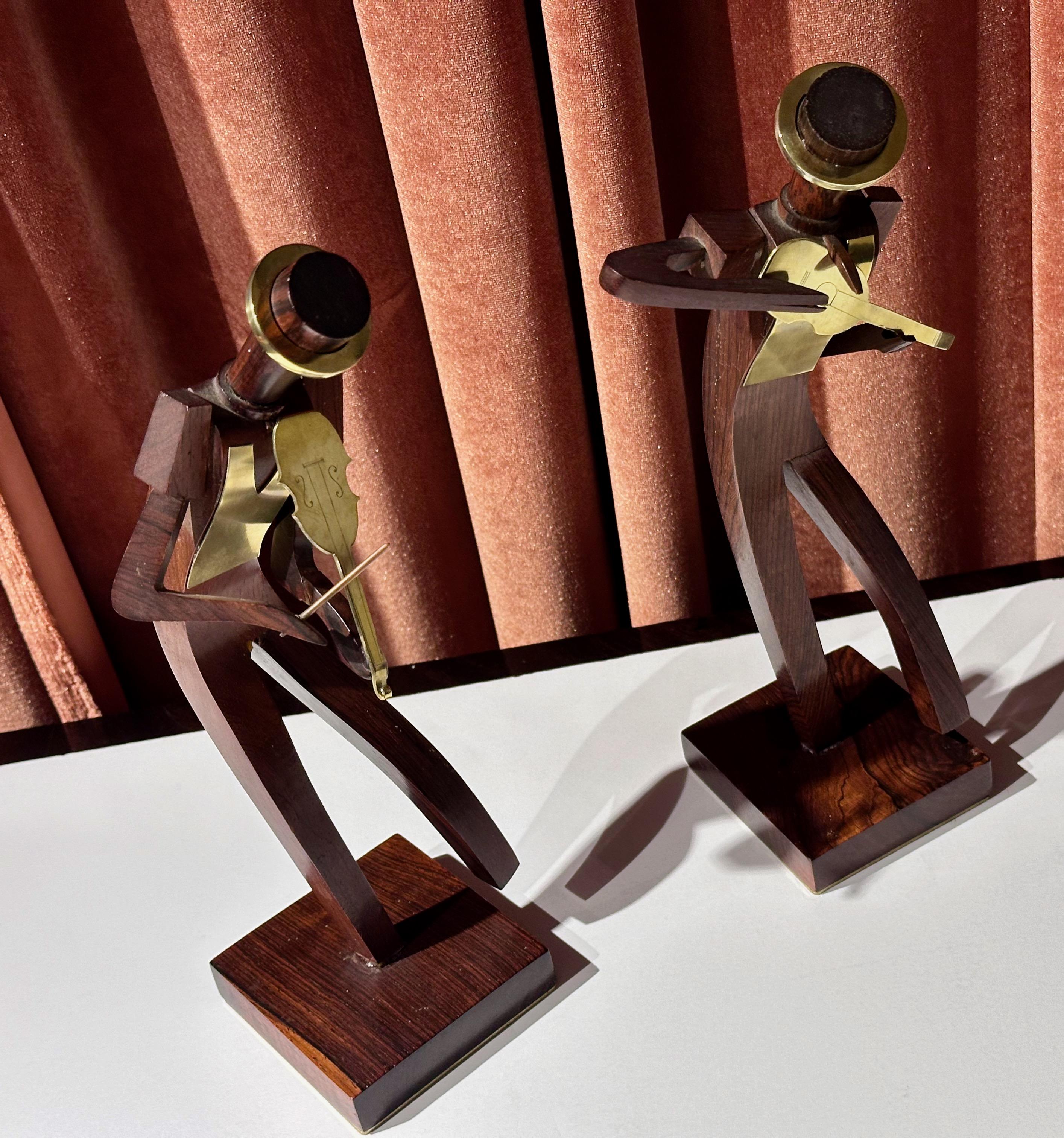 Karl Hagenauer Pair of Art Deco Bronze & Wood Musicians For Sale 4