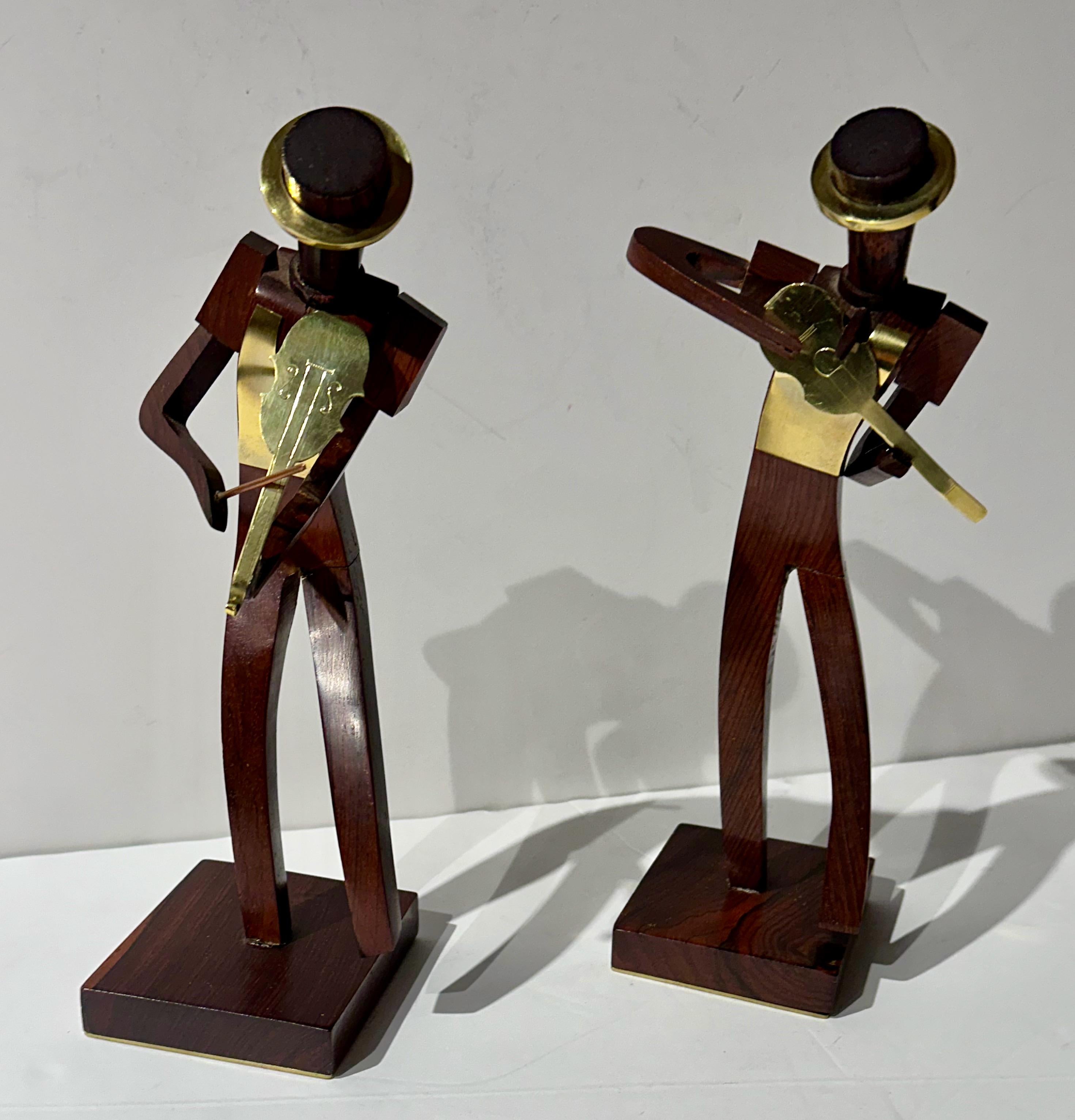 Austrian Karl Hagenauer Pair of Art Deco Bronze & Wood Musicians For Sale