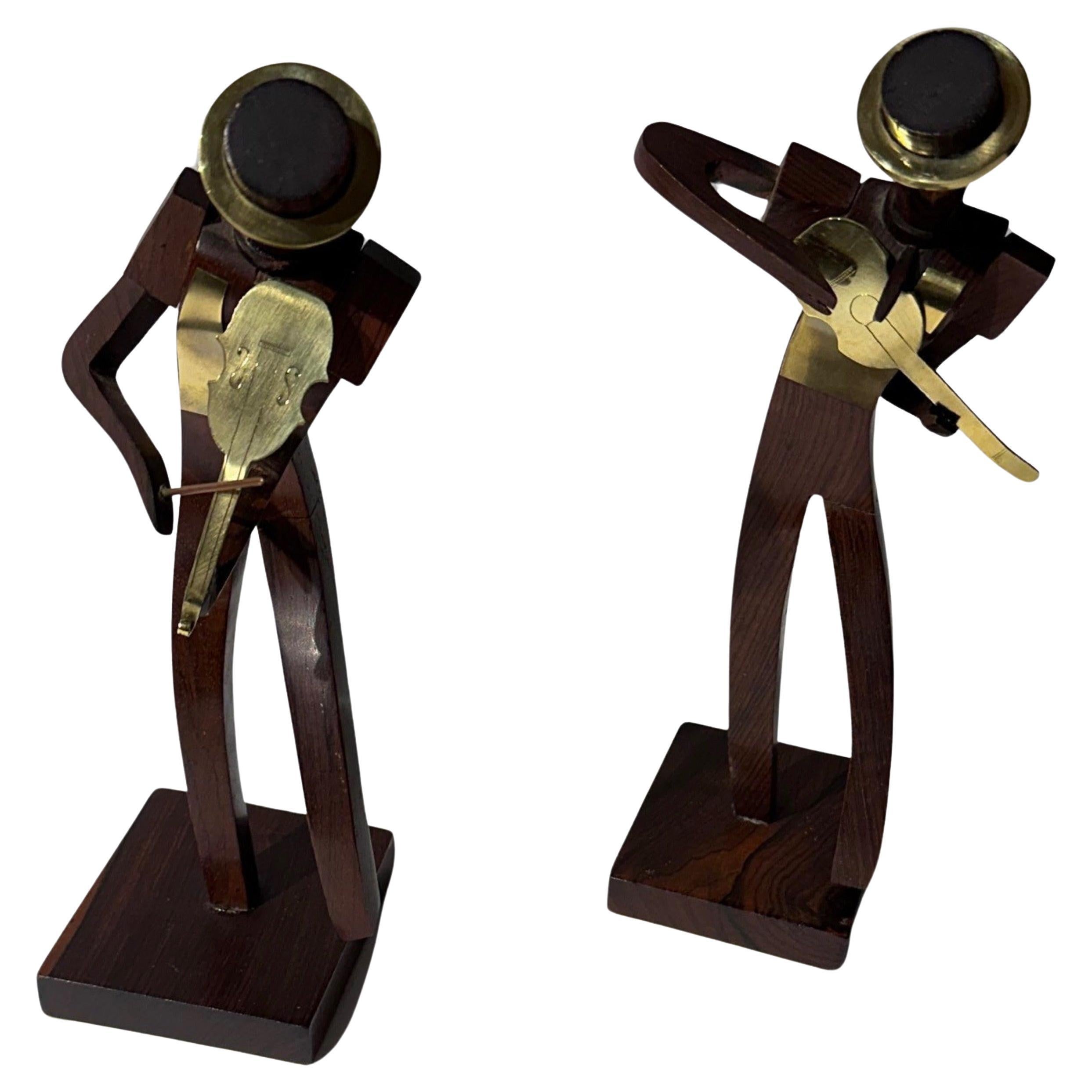 Karl Hagenauer Pair of Art Deco Bronze & Wood Musicians For Sale